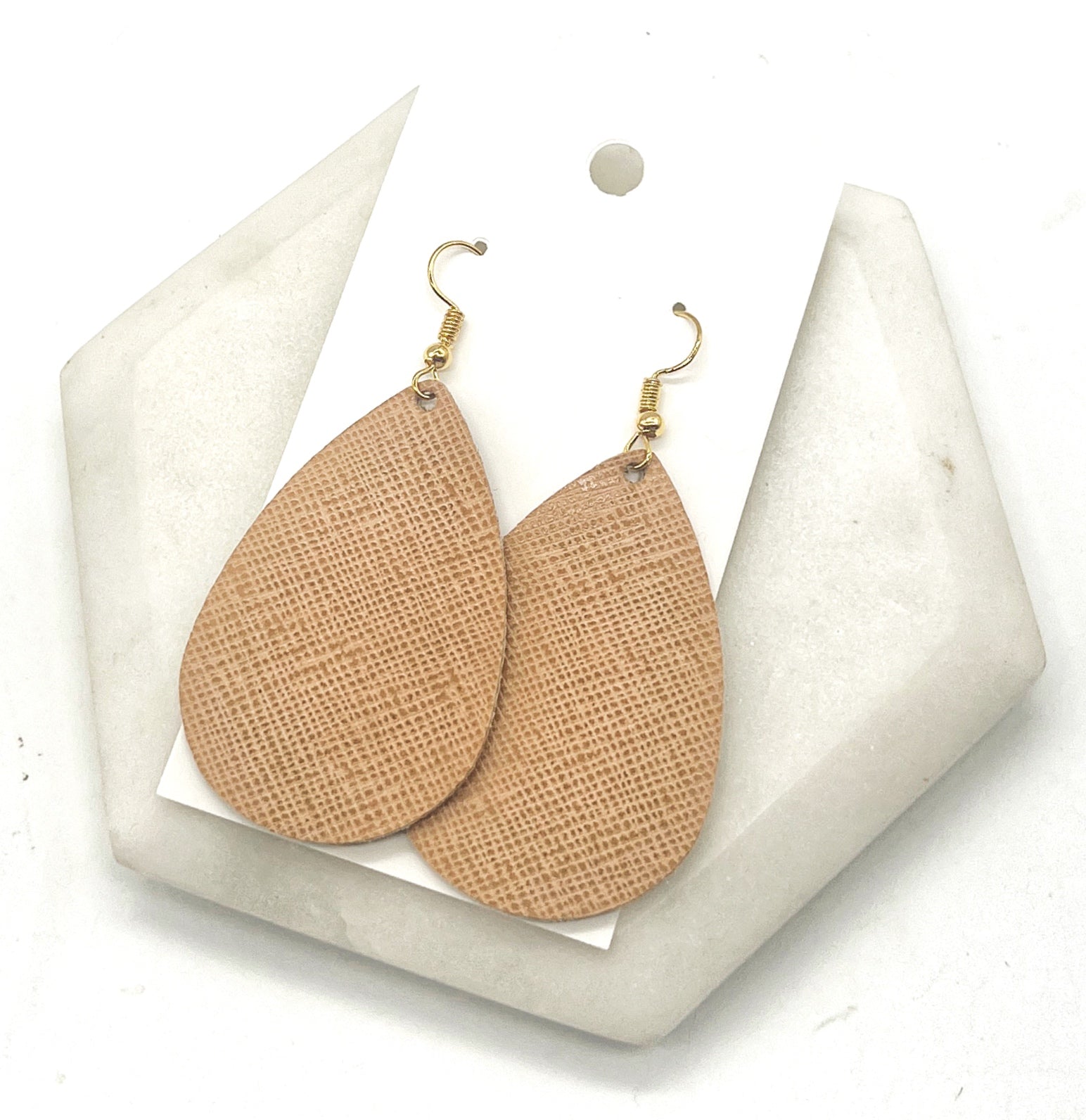 Camel Leather Teardrop Earrings