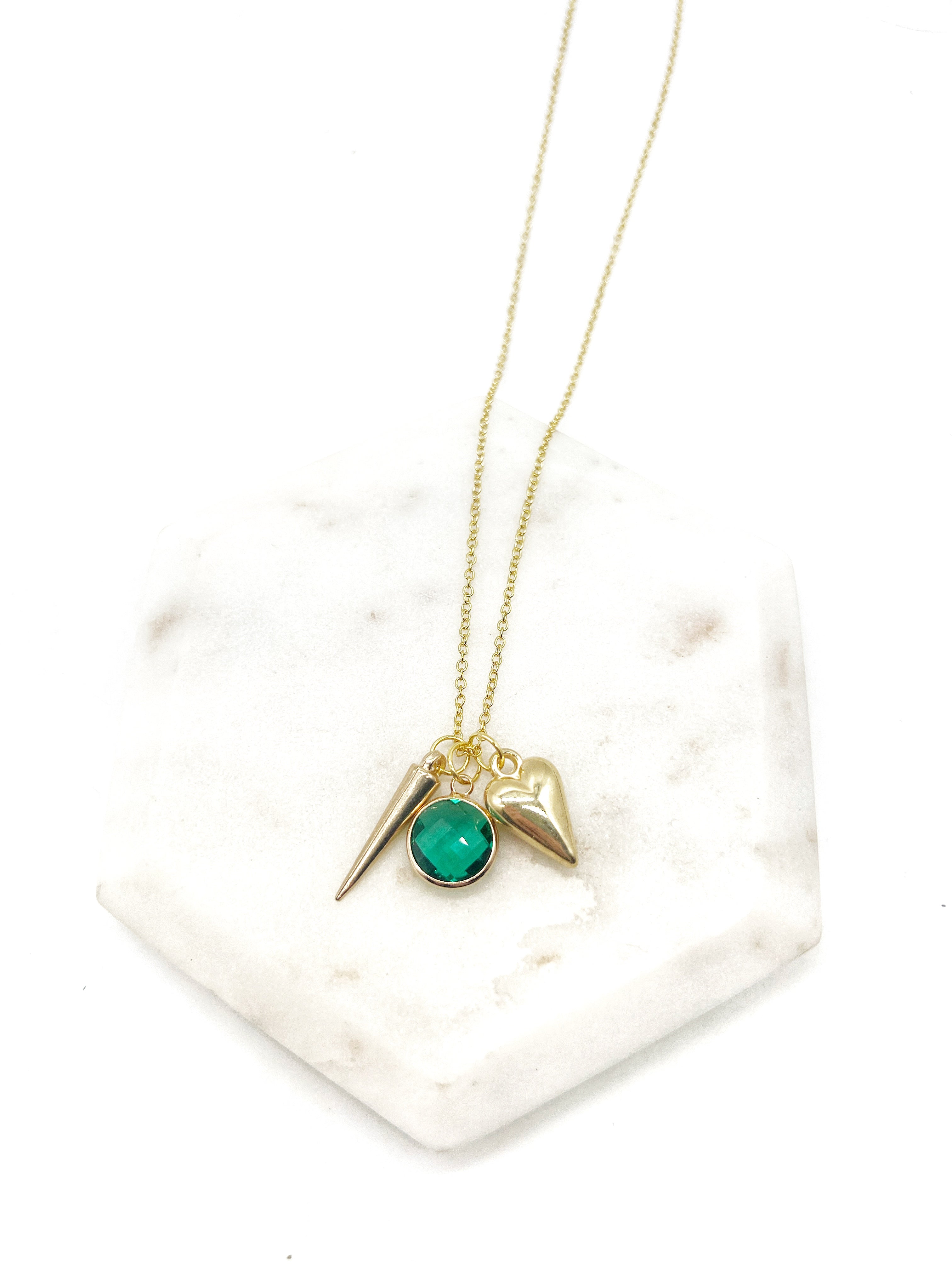 Emerald Green Spike Heart Necklace