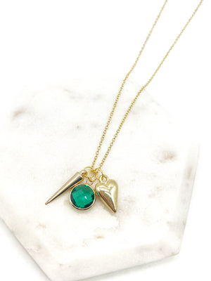 Emerald Green Spike Heart Necklace