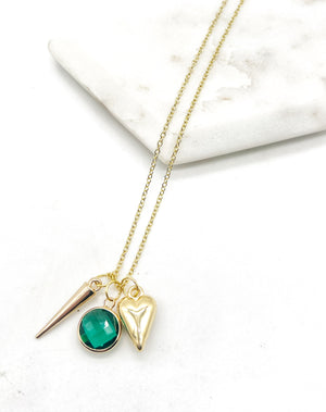 Emerald Green Spike Heart Necklace