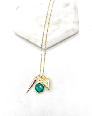 Emerald Green Spike Heart Necklace