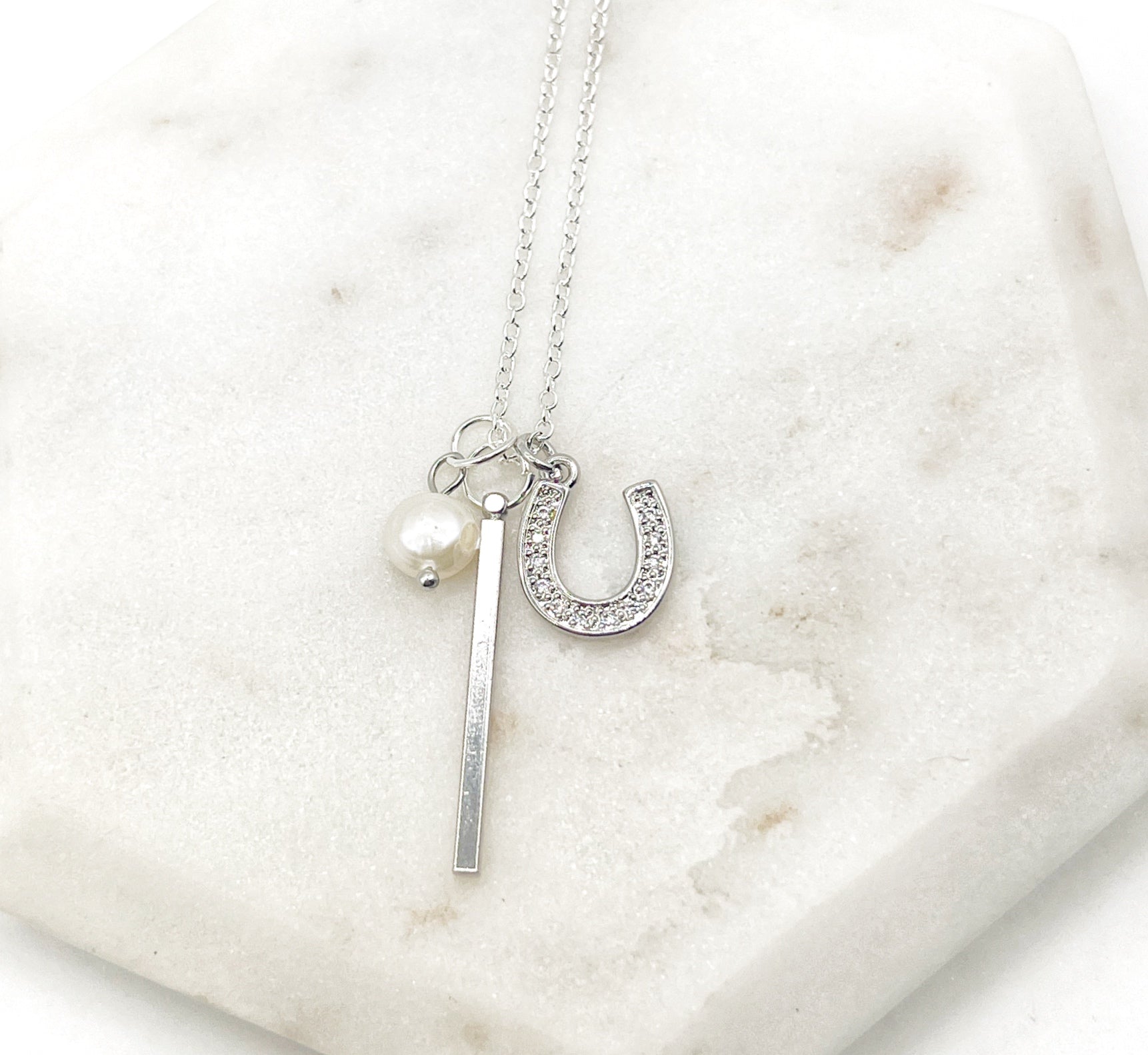 Silver Horseshoe Pearl Necklace