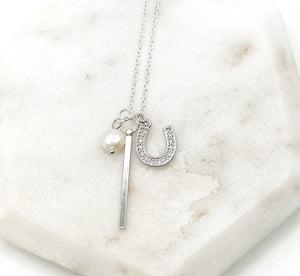 Silver Horseshoe Pearl Necklace