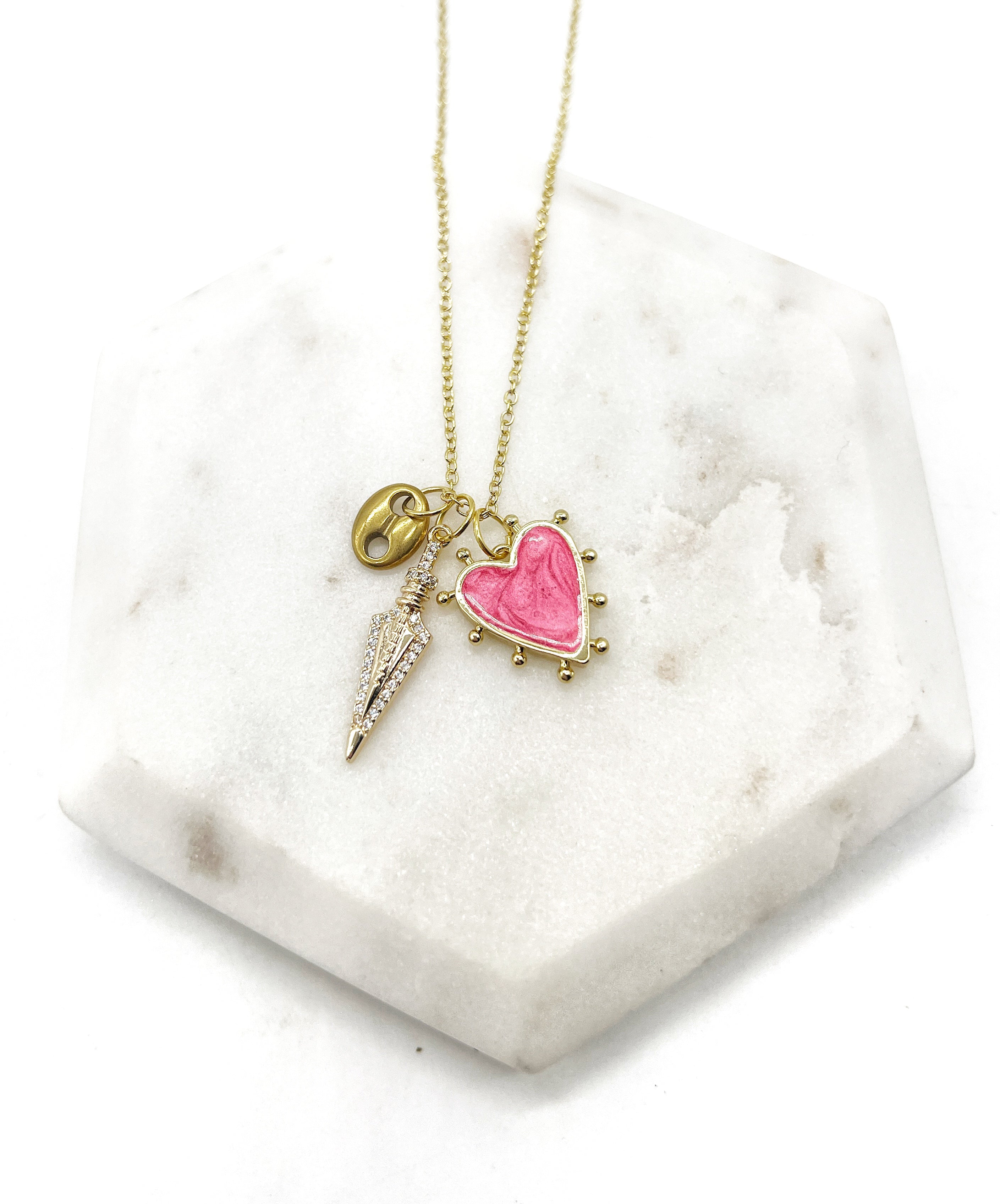 Pink Heart Spike Necklace