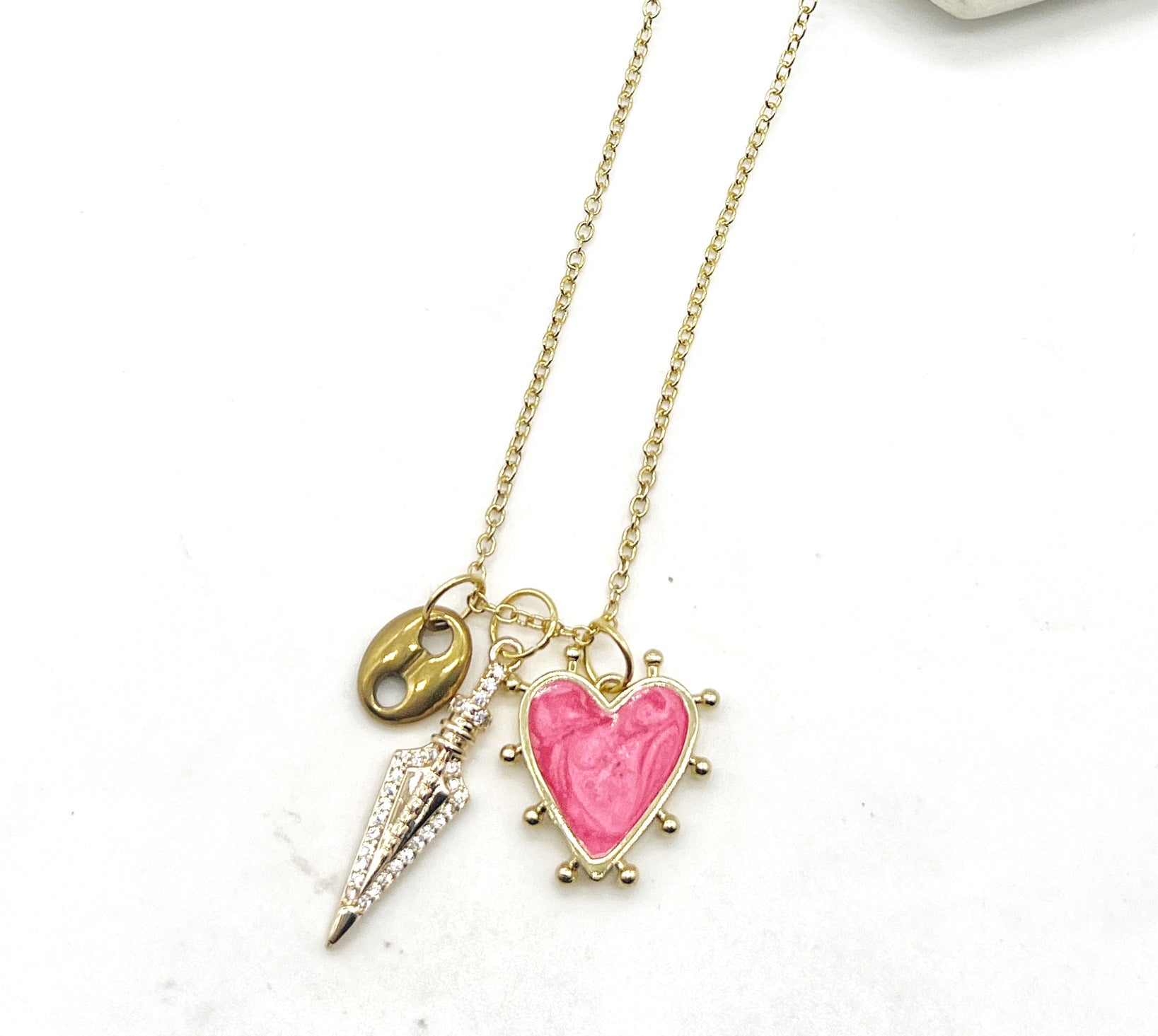 Pink Heart Spike Necklace