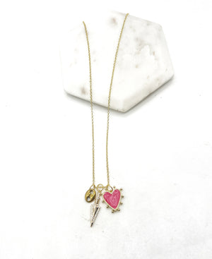 Pink Heart Spike Necklace