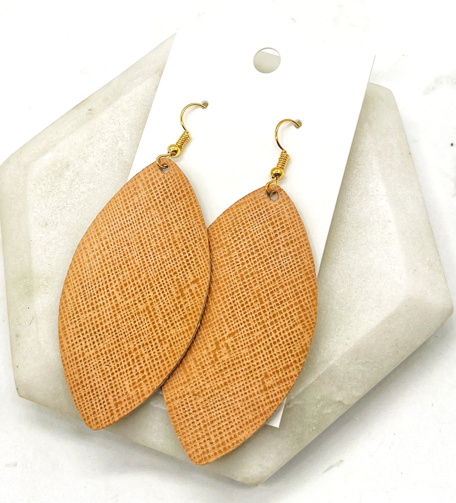 Camel Marquis Leather Earrings