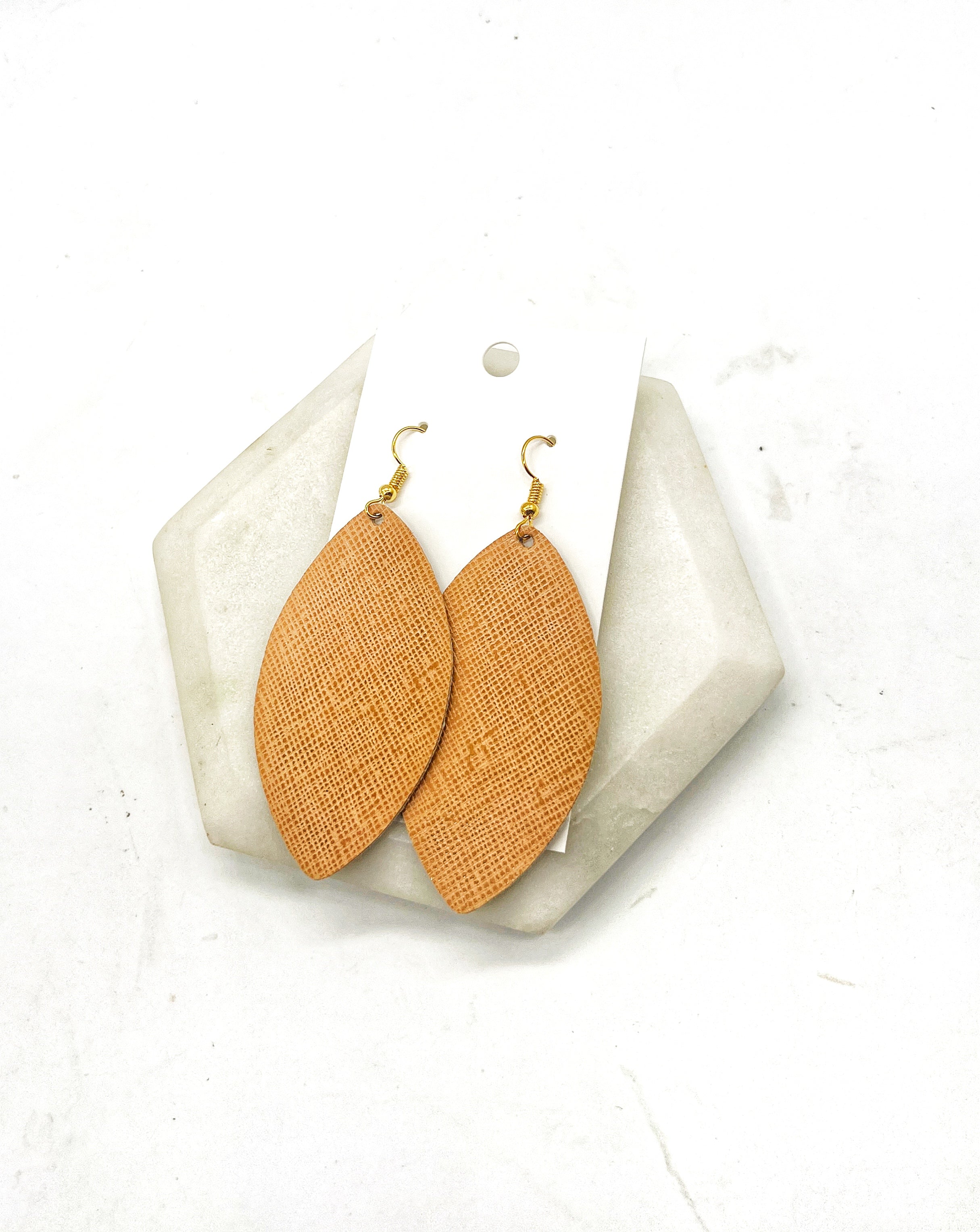 Camel Marquis Leather Earrings