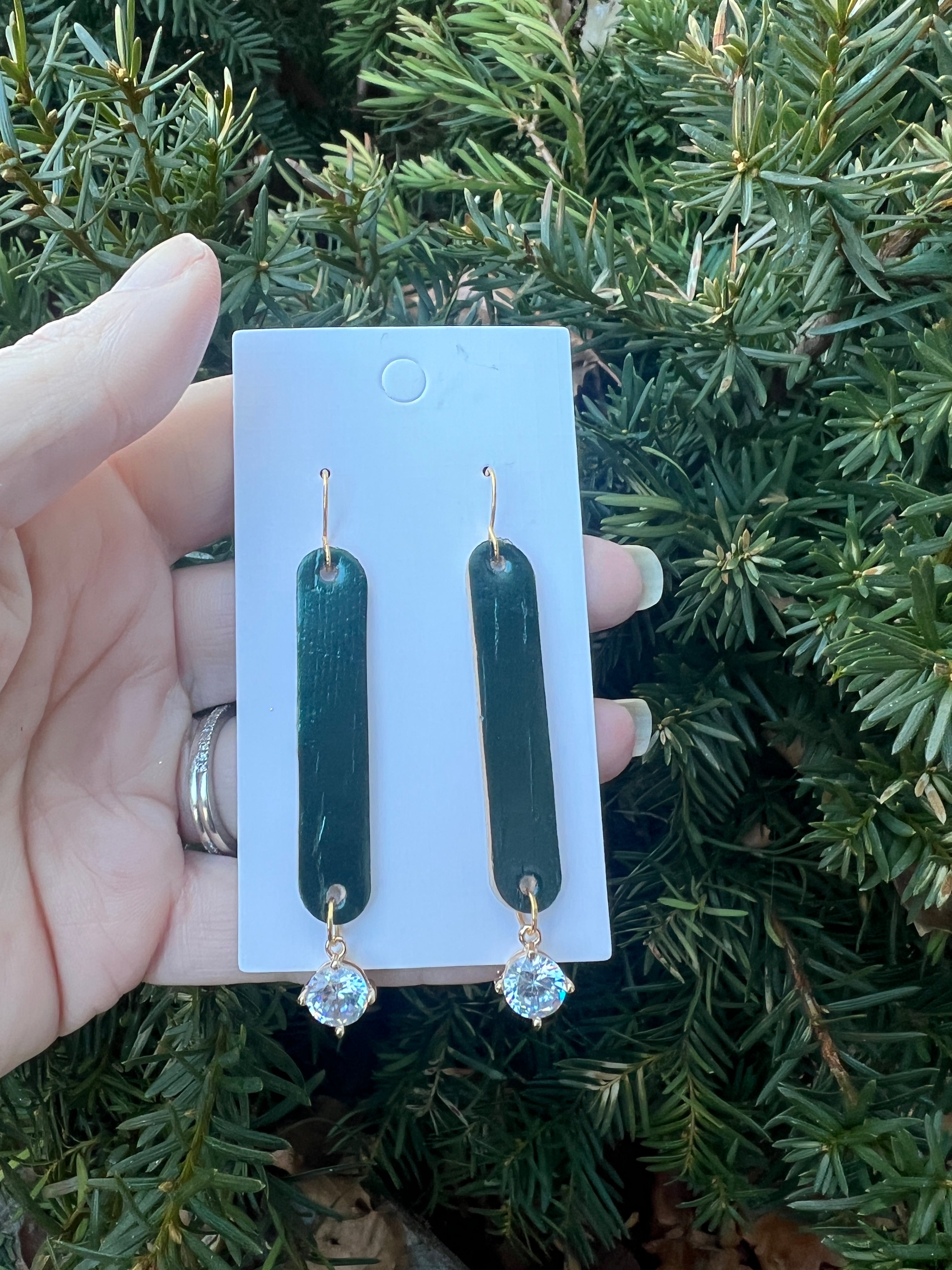 Cora Emerald Green Cork Leather and CZ Dangle Earrings