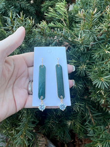 Cora Emerald Green Cork Leather and CZ Dangle Earrings