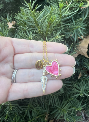 Pink Heart Spike Necklace