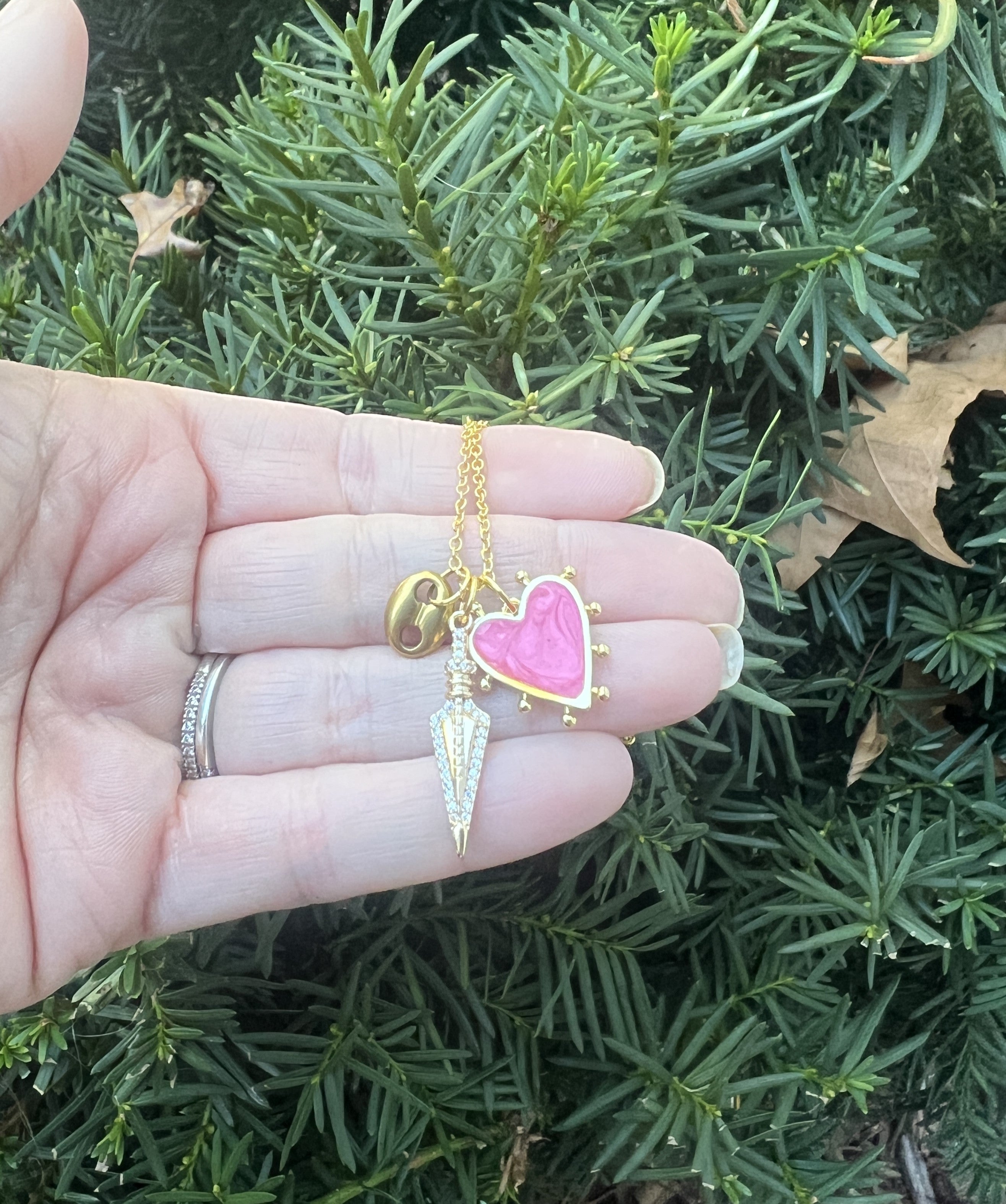 Pink Heart Spike Necklace