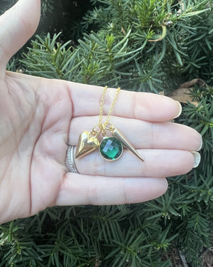 Emerald Green Spike Heart Necklace