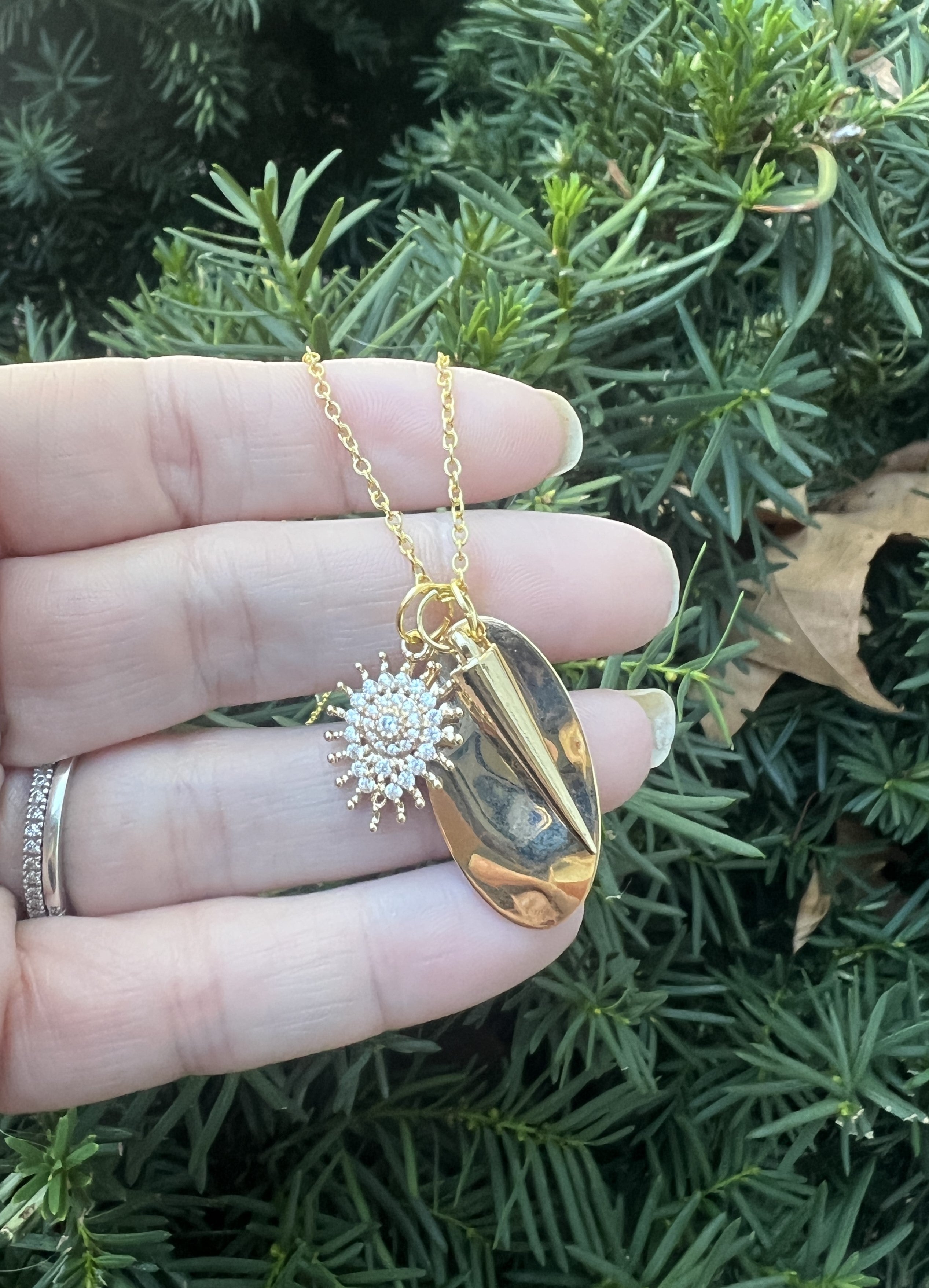 Gold CZ Oval Spike Necklace