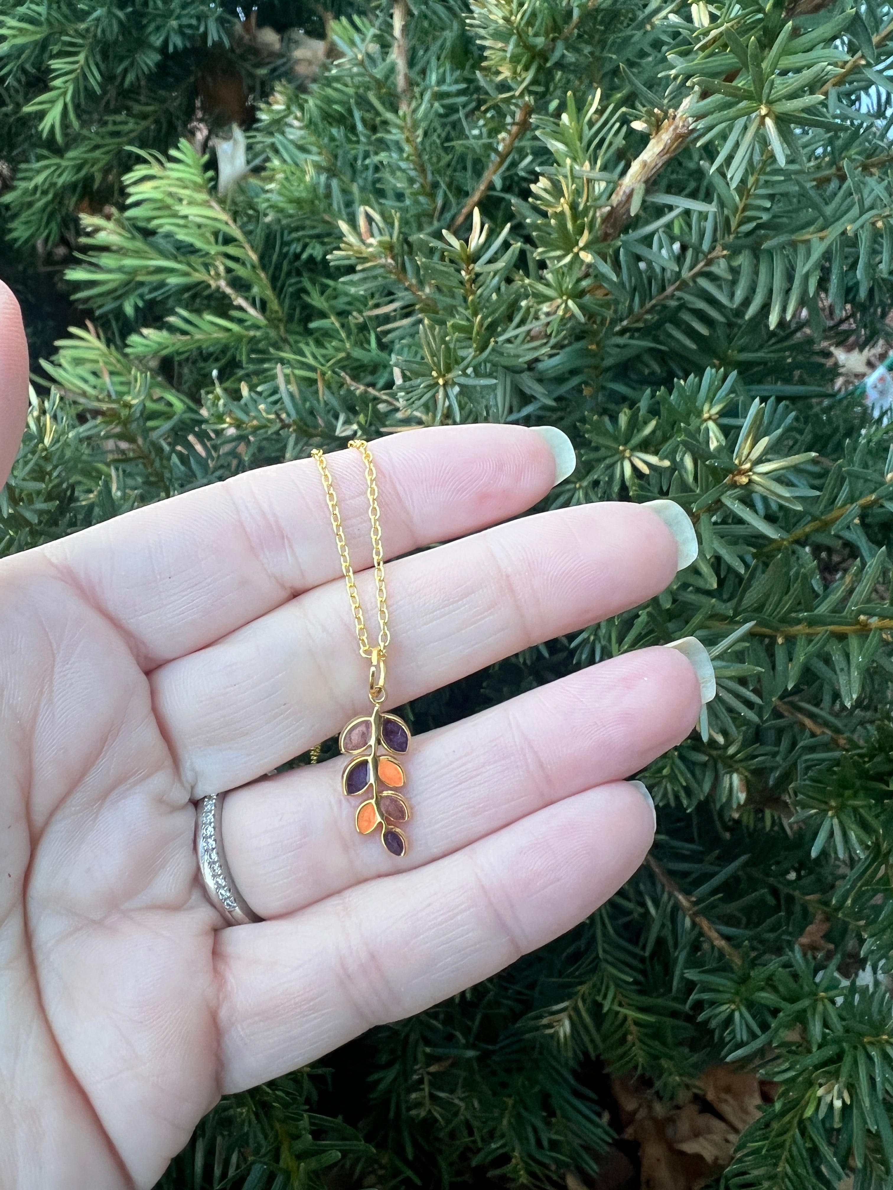 Leaf Enamel Charm Necklace