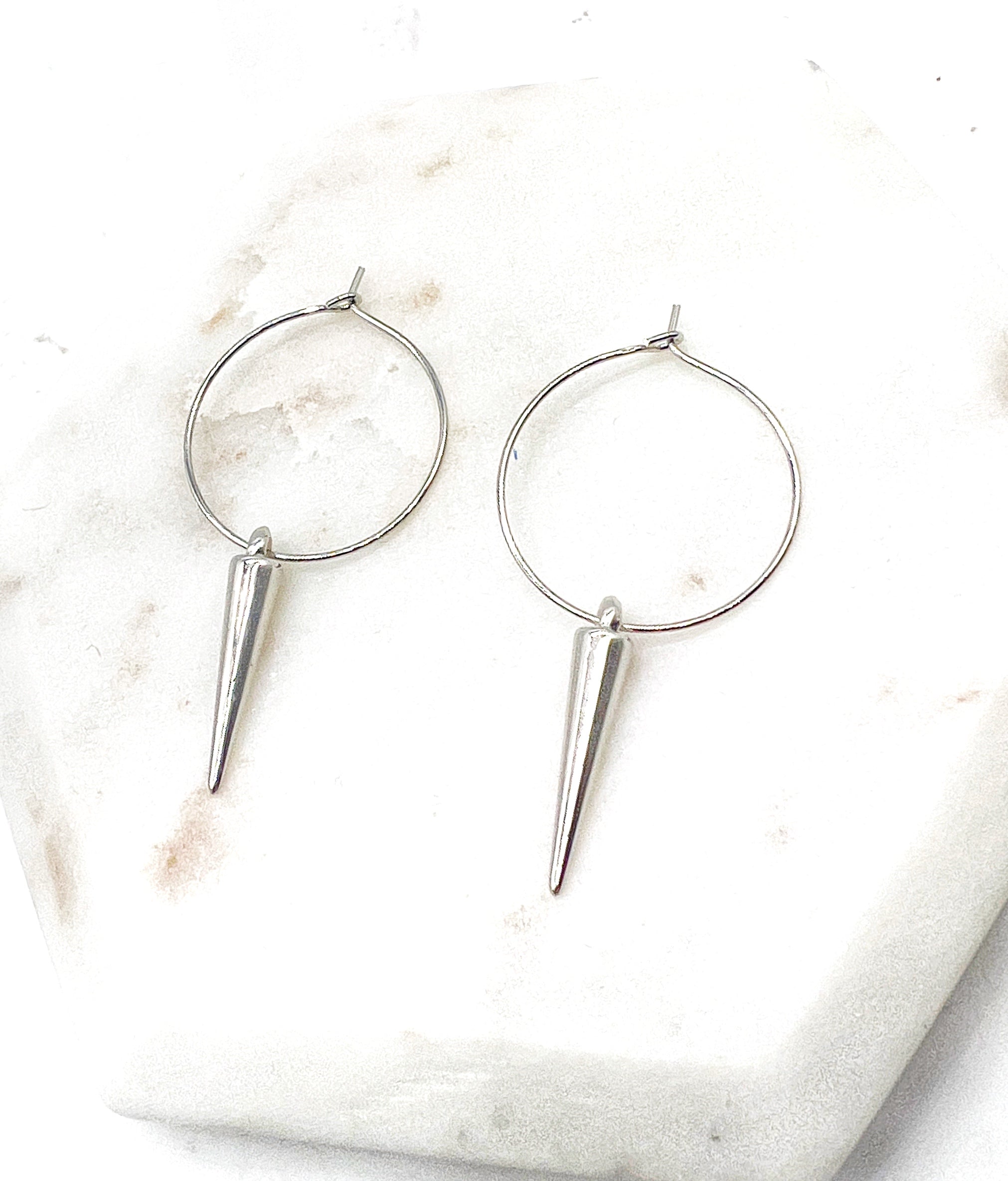 Silver Spike Hoop Earrings