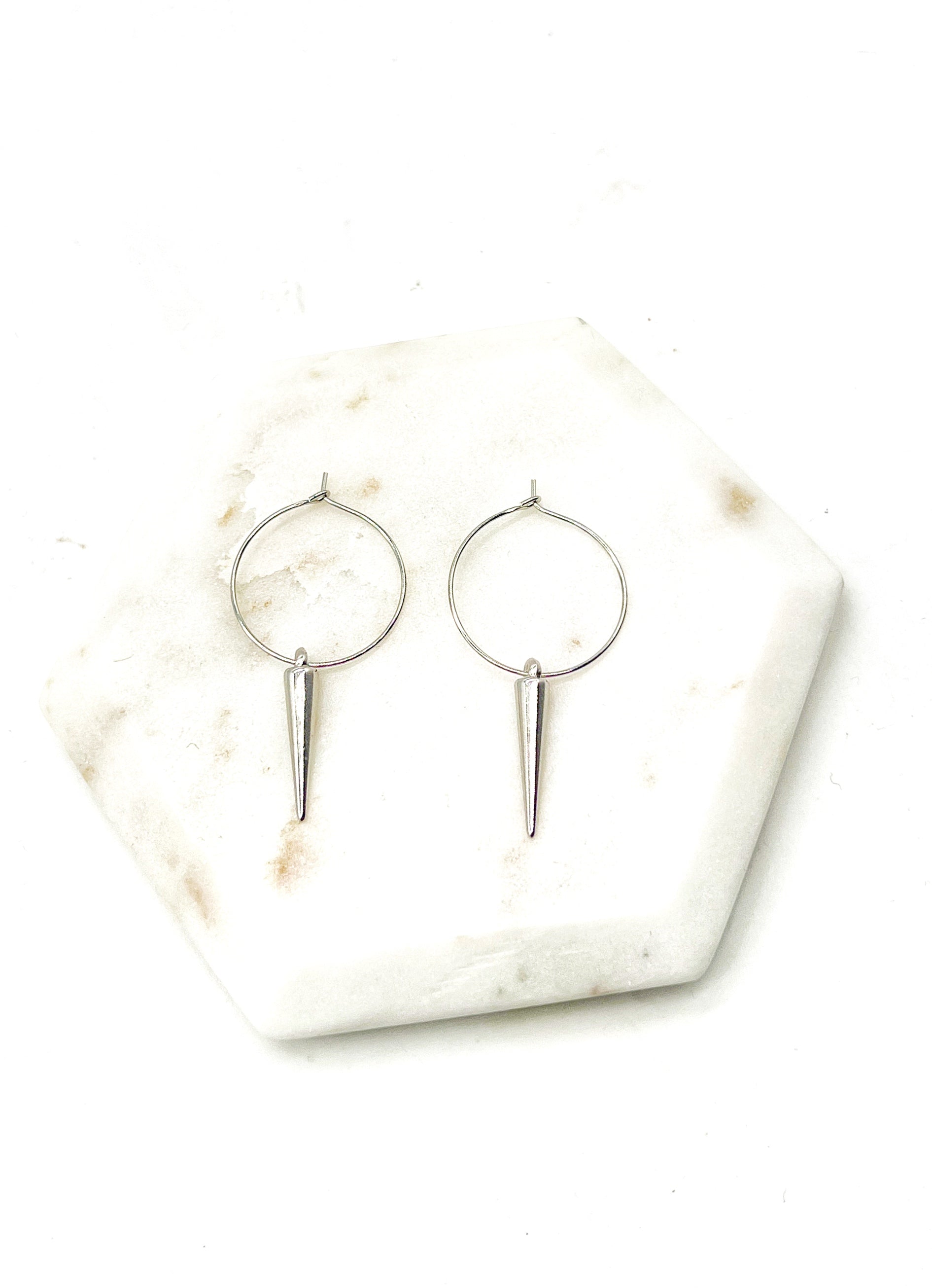 Silver Spike Hoop Earrings