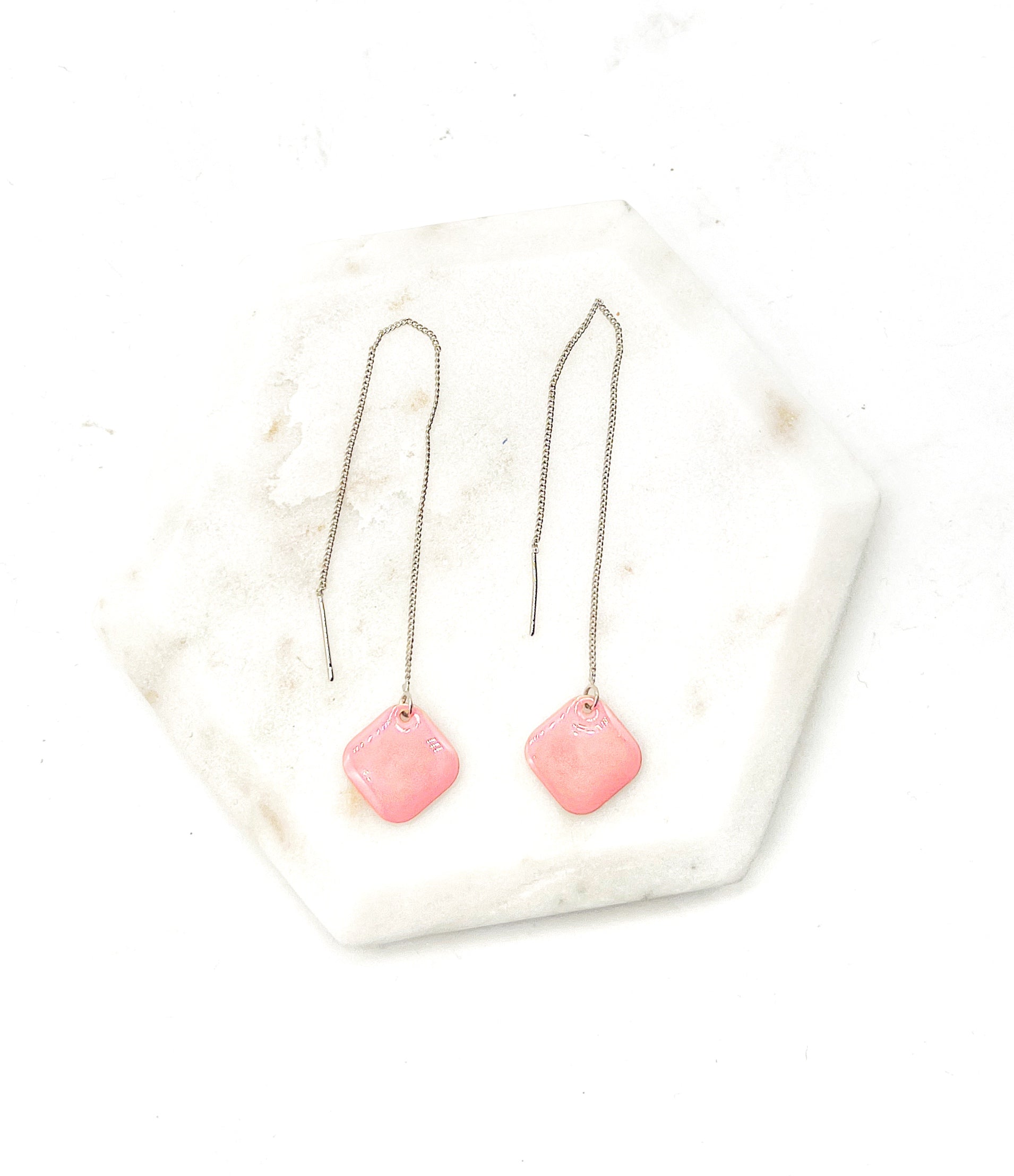 Pink Peach Diamond Threader Earrings