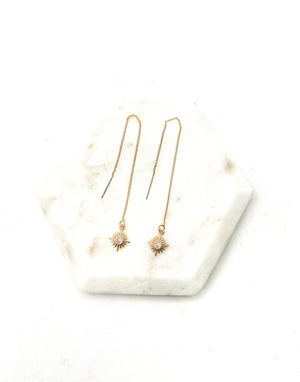 Gold CZ Sunburst Threader Earrings