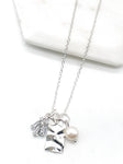 Silver CZ Pearl Bar Necklace