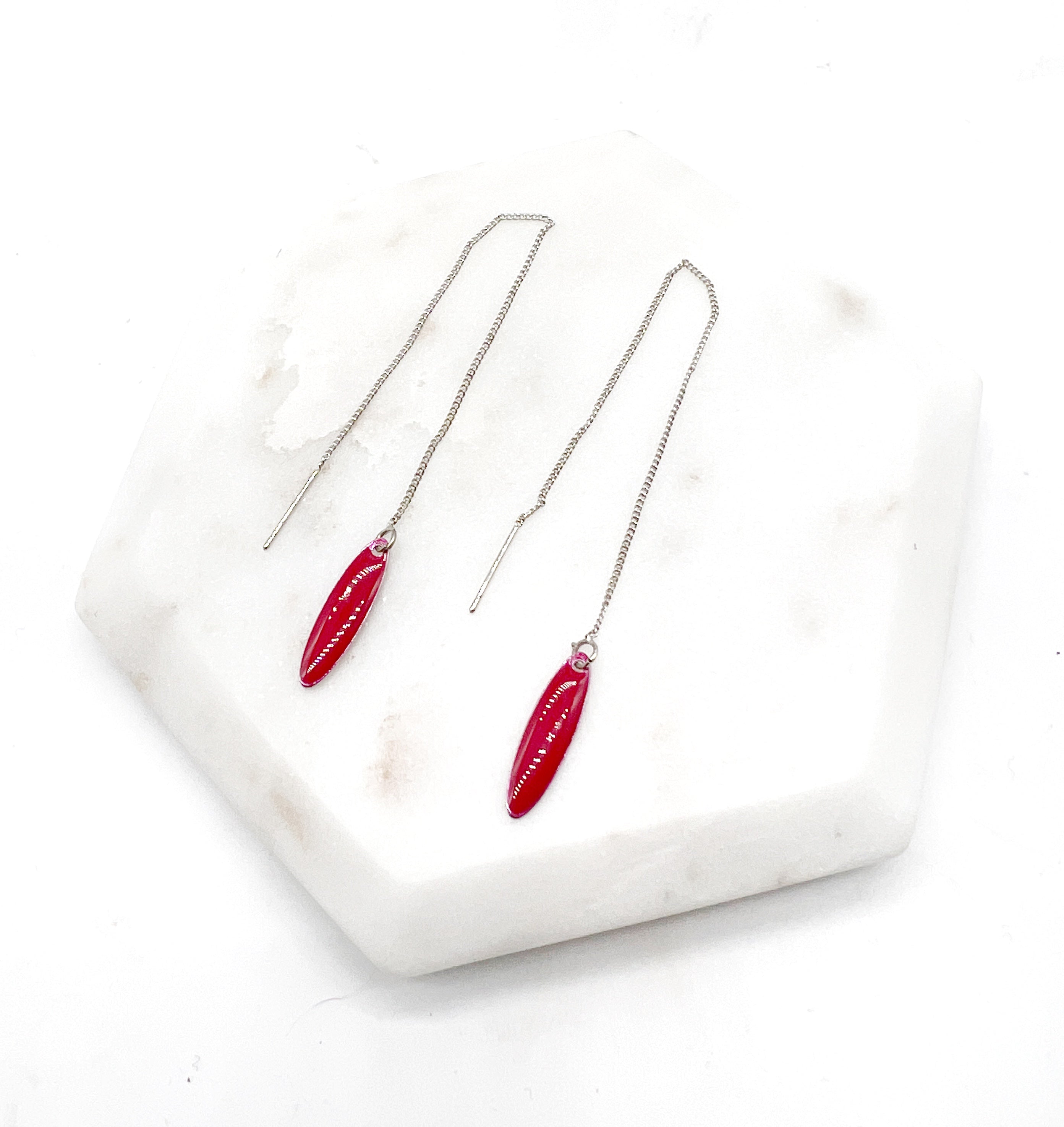 Red Drop Threader Earrings