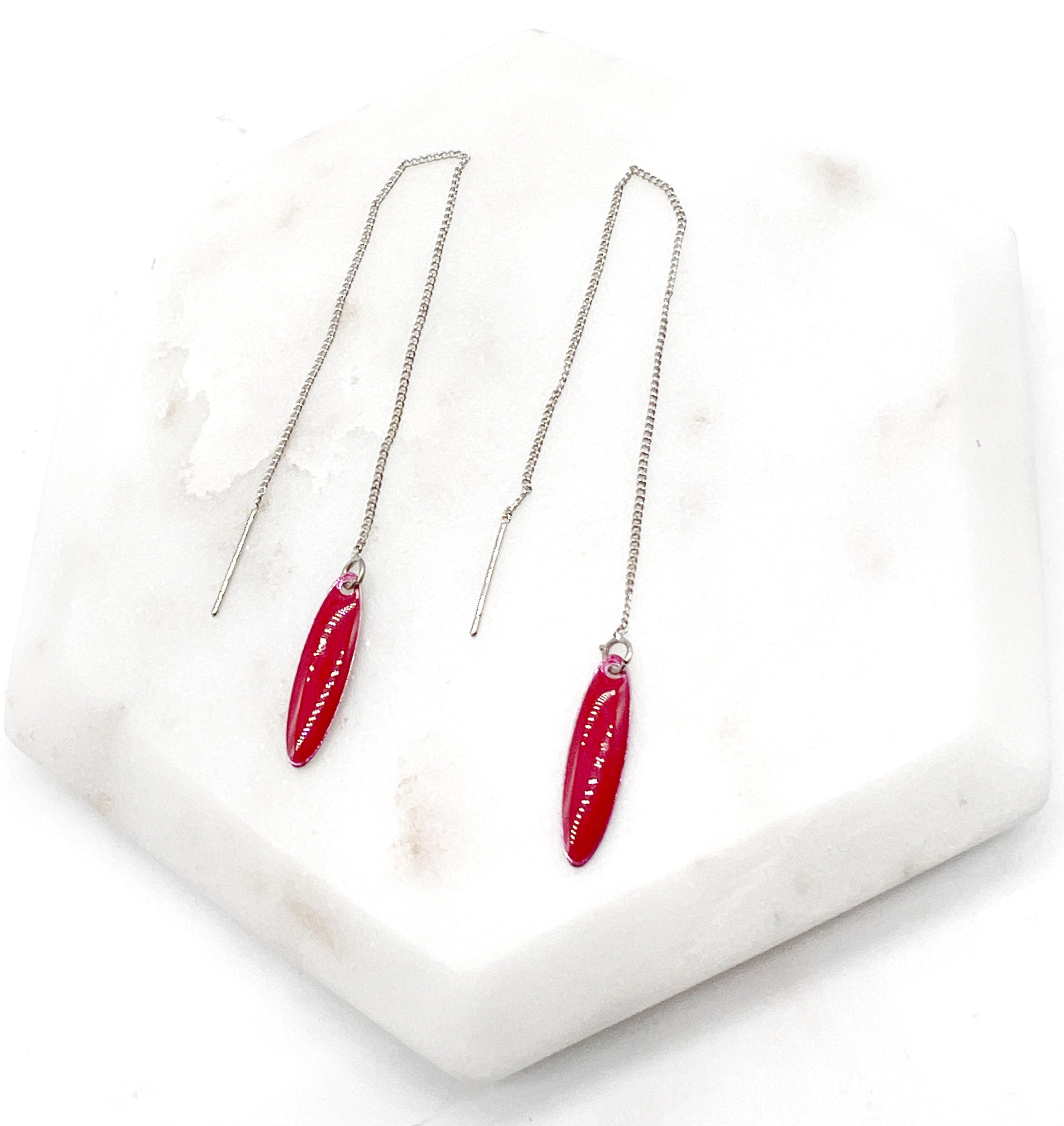 Red Drop Threader Earrings