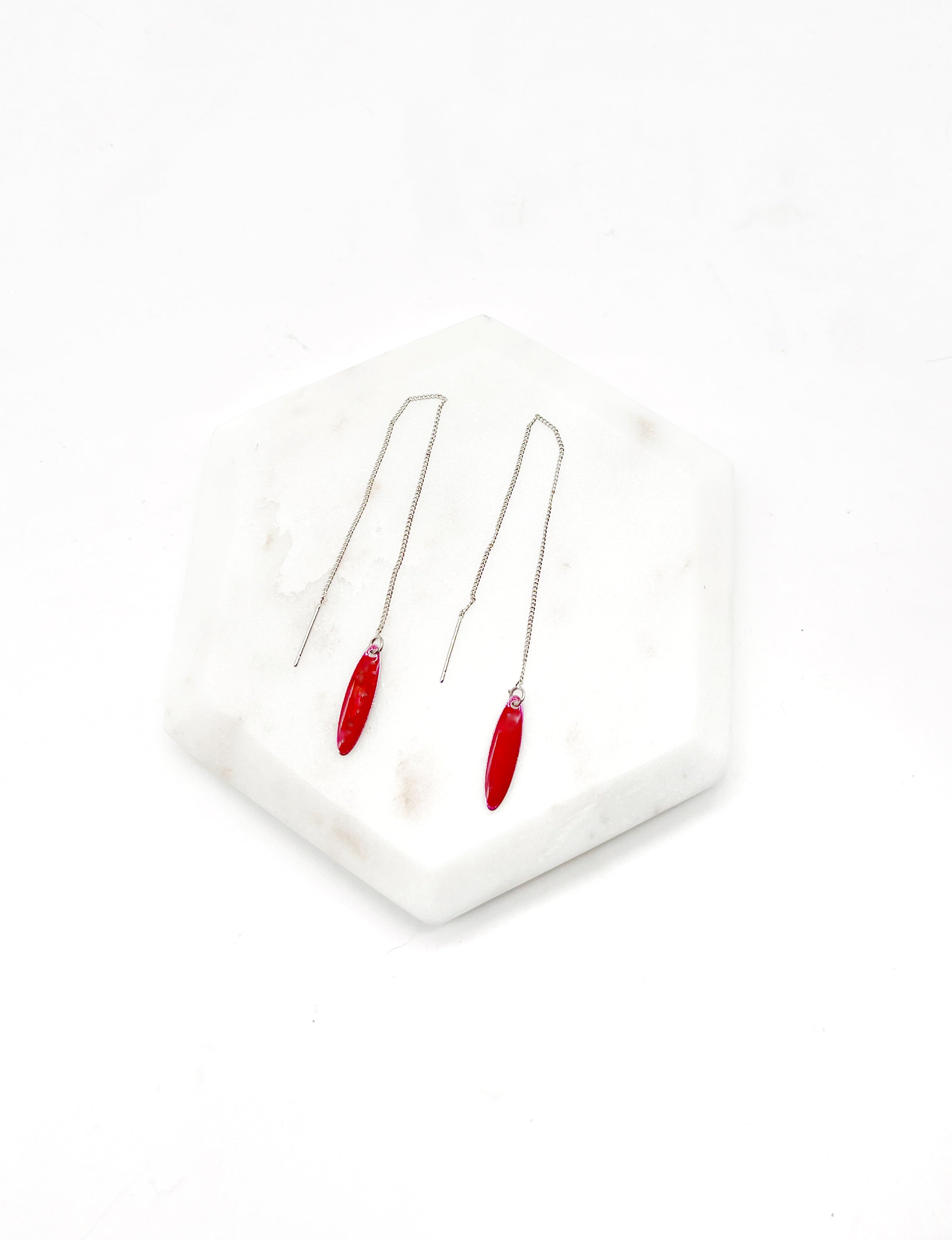 Red Drop Threader Earrings