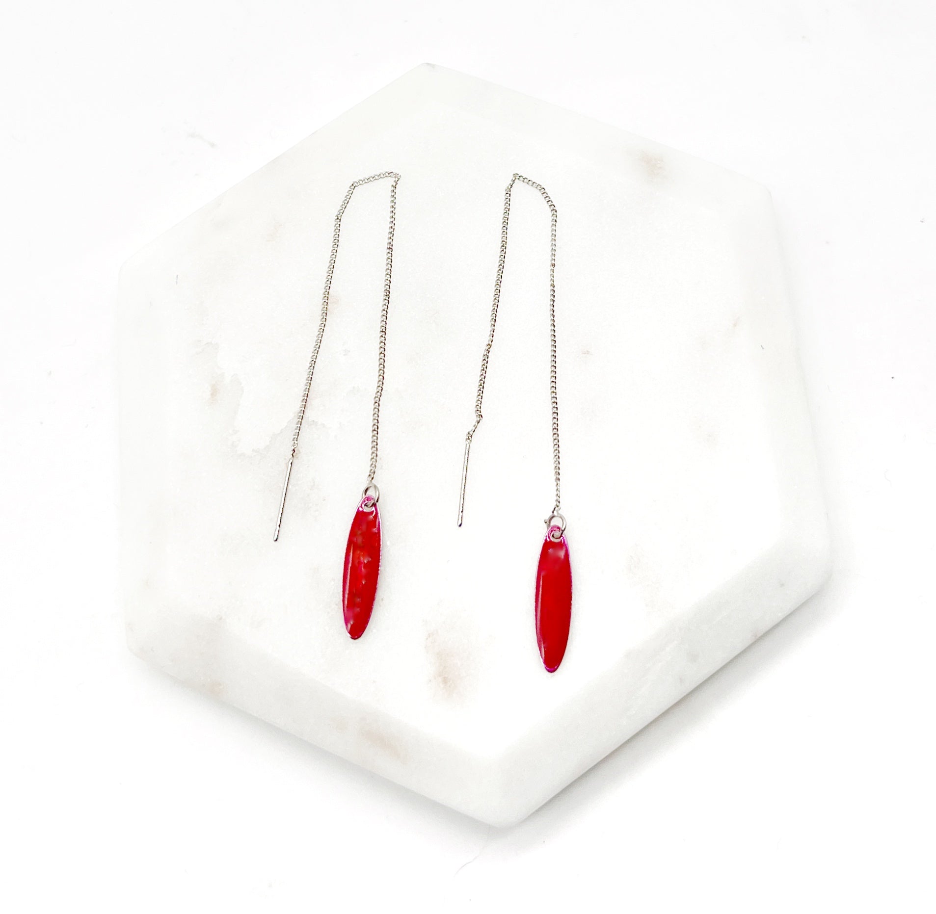 Red Drop Threader Earrings