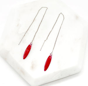 Red Drop Threader Earrings