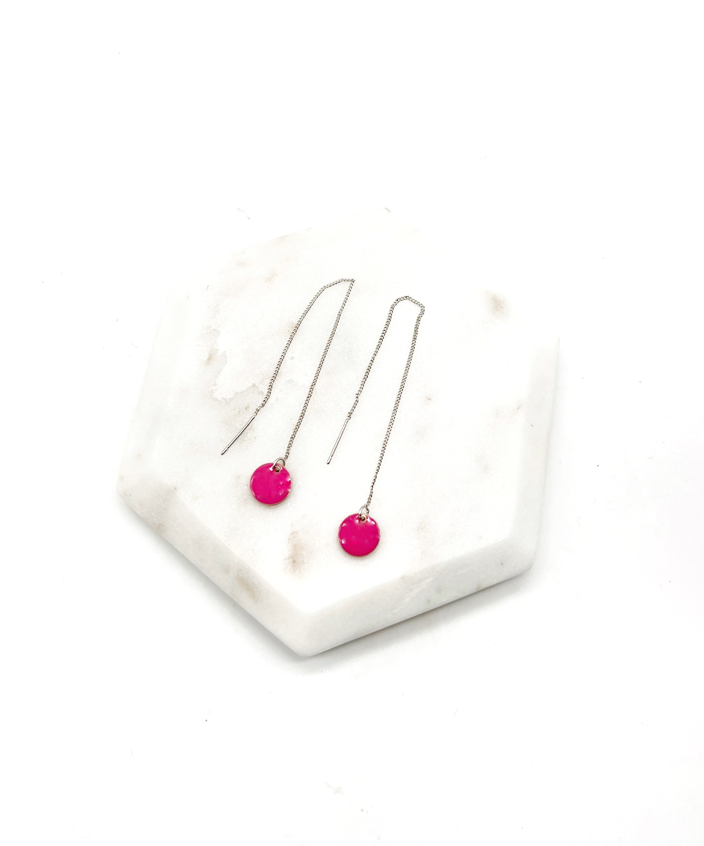 Hot Pink Disc Threader Earrings