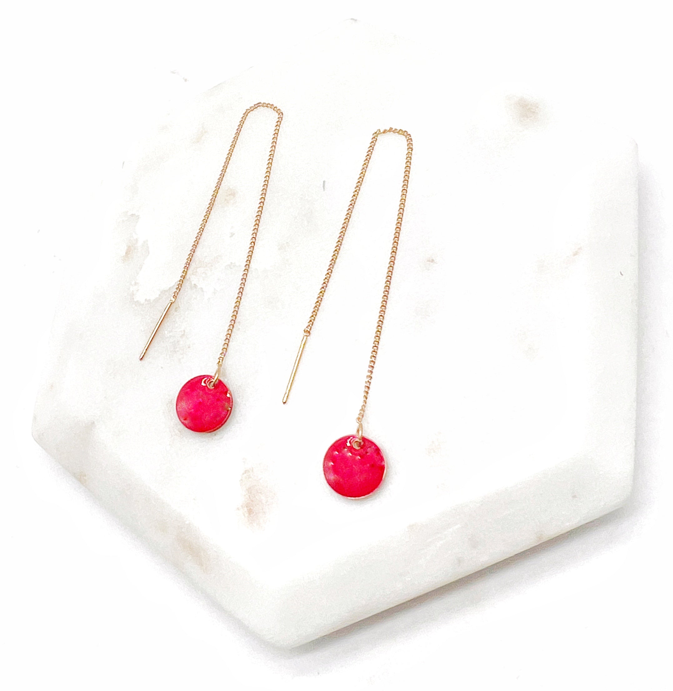 Red Disc Threader Earrings