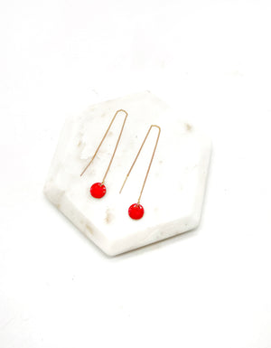 Red Disc Threader Earrings