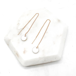 White Disc Threader Earrings