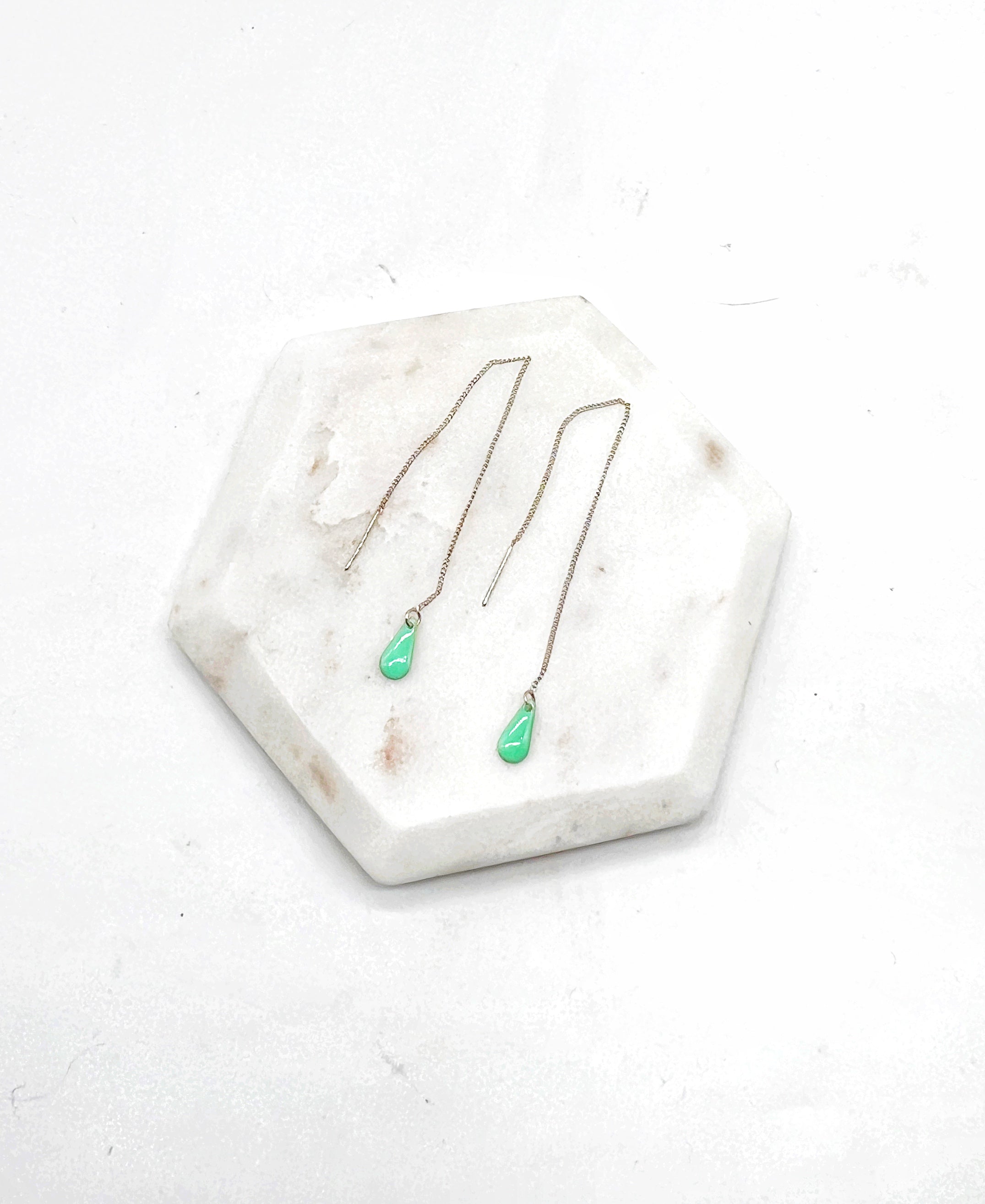 Aqua Green Drop Threader Earrings