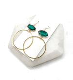 Emerald Green Gem Hoop Earrings