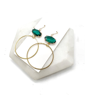 Emerald Green Gem Hoop Earrings