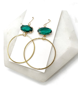Emerald Green Gem Hoop Earrings