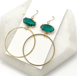 Emerald Green Gem Hoop Earrings