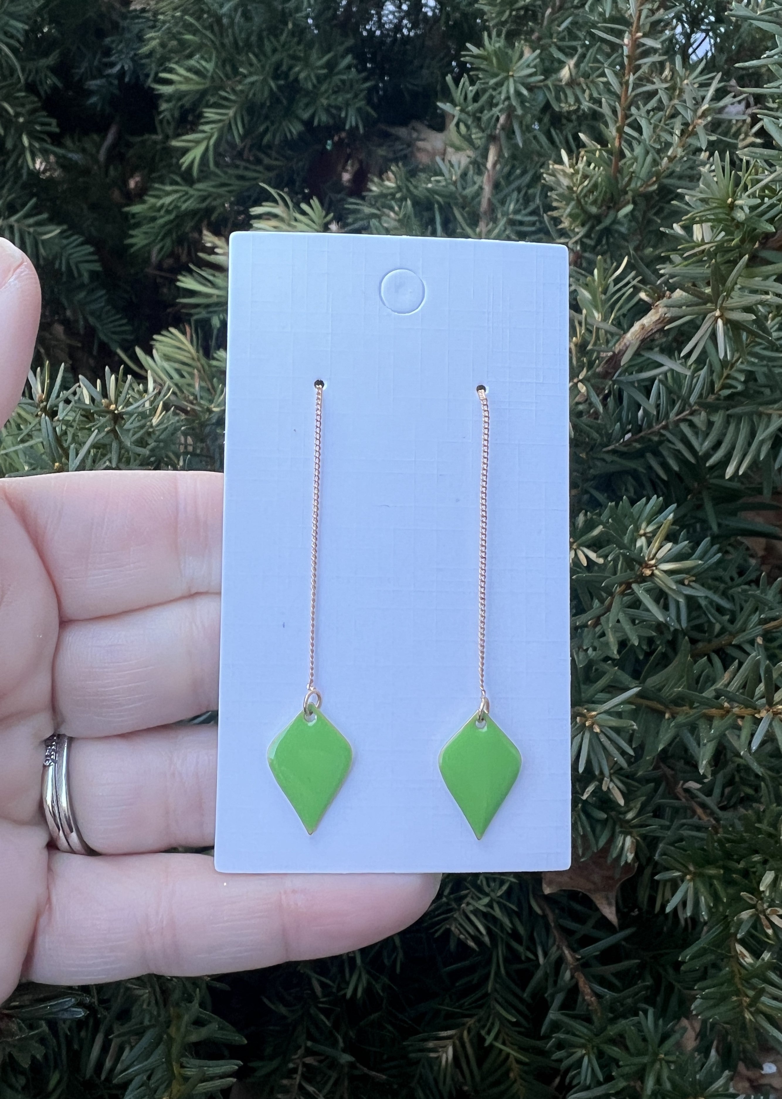 Green Drop Threader Earrings