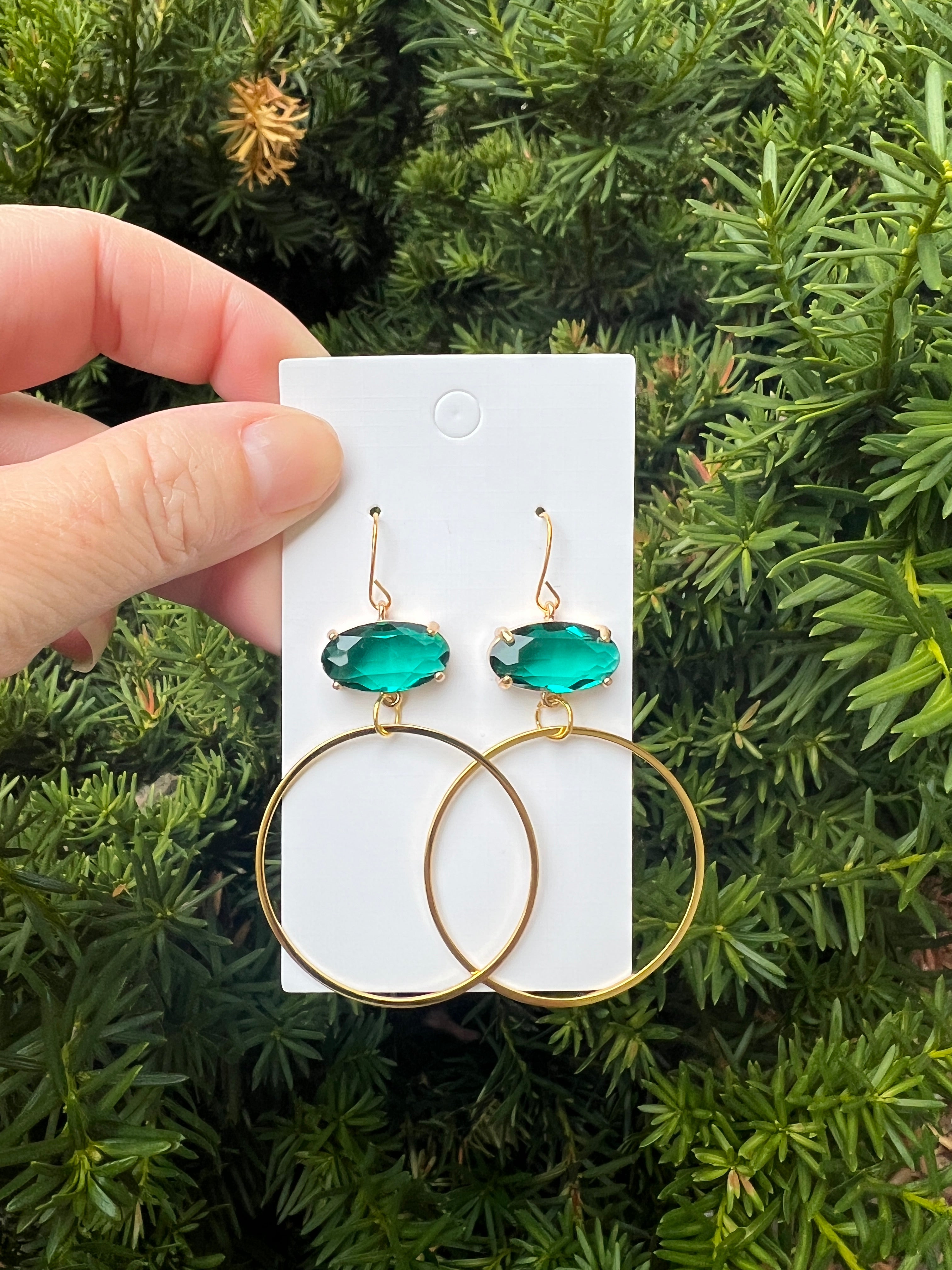 Emerald Green Gem Hoop Earrings