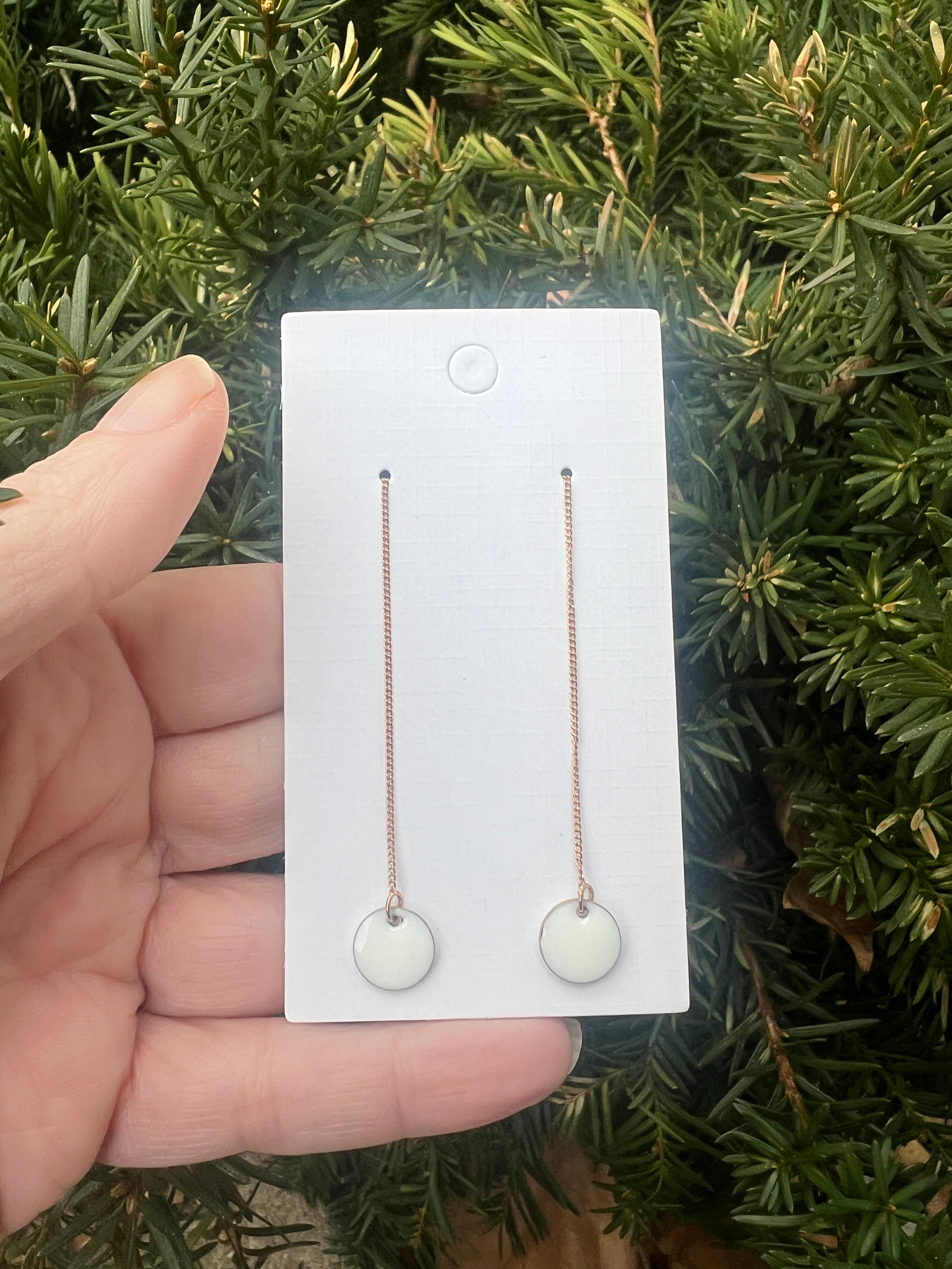 White Disc Threader Earrings