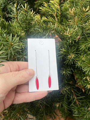 Red Drop Threader Earrings