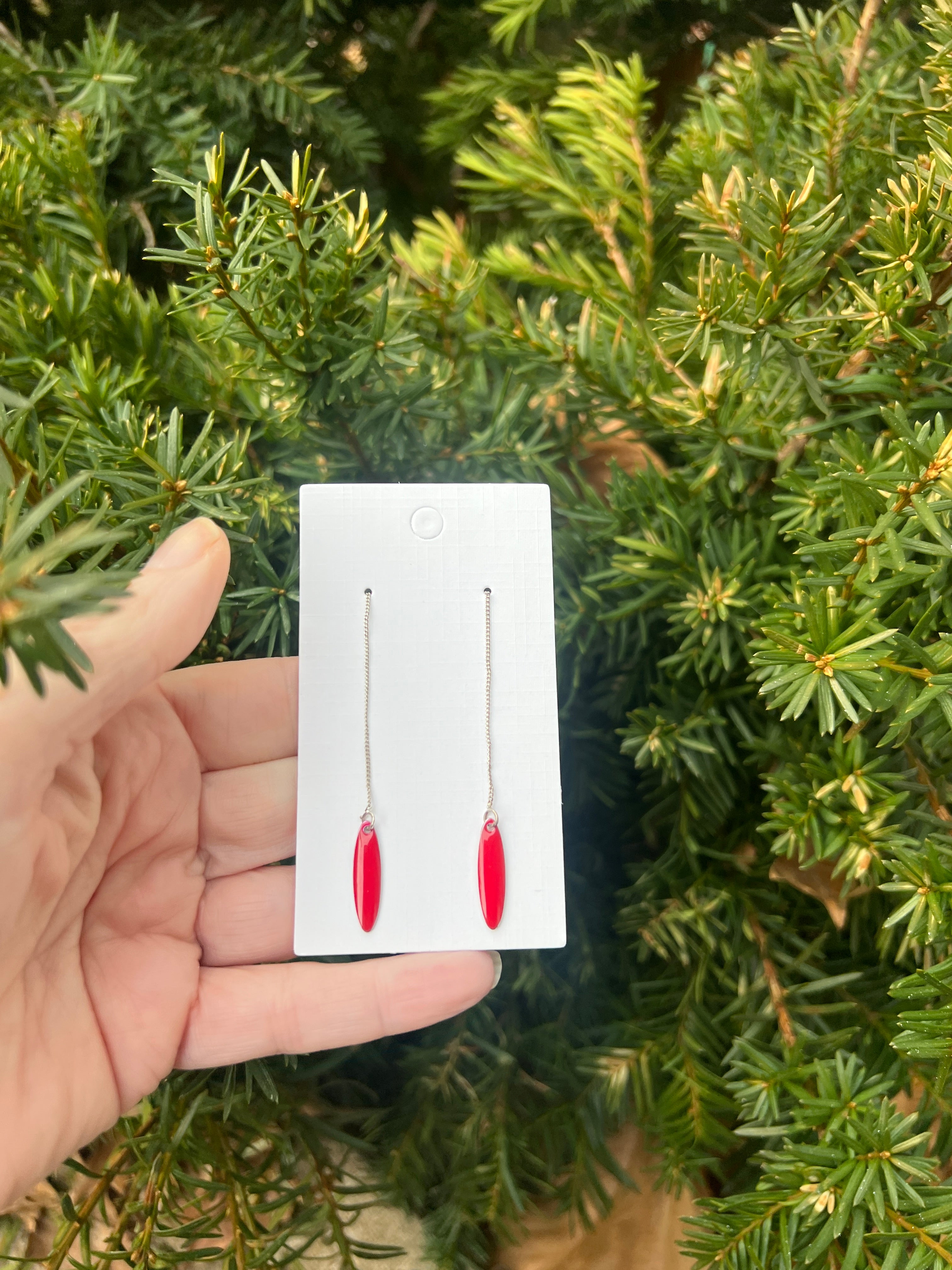 Red Drop Threader Earrings