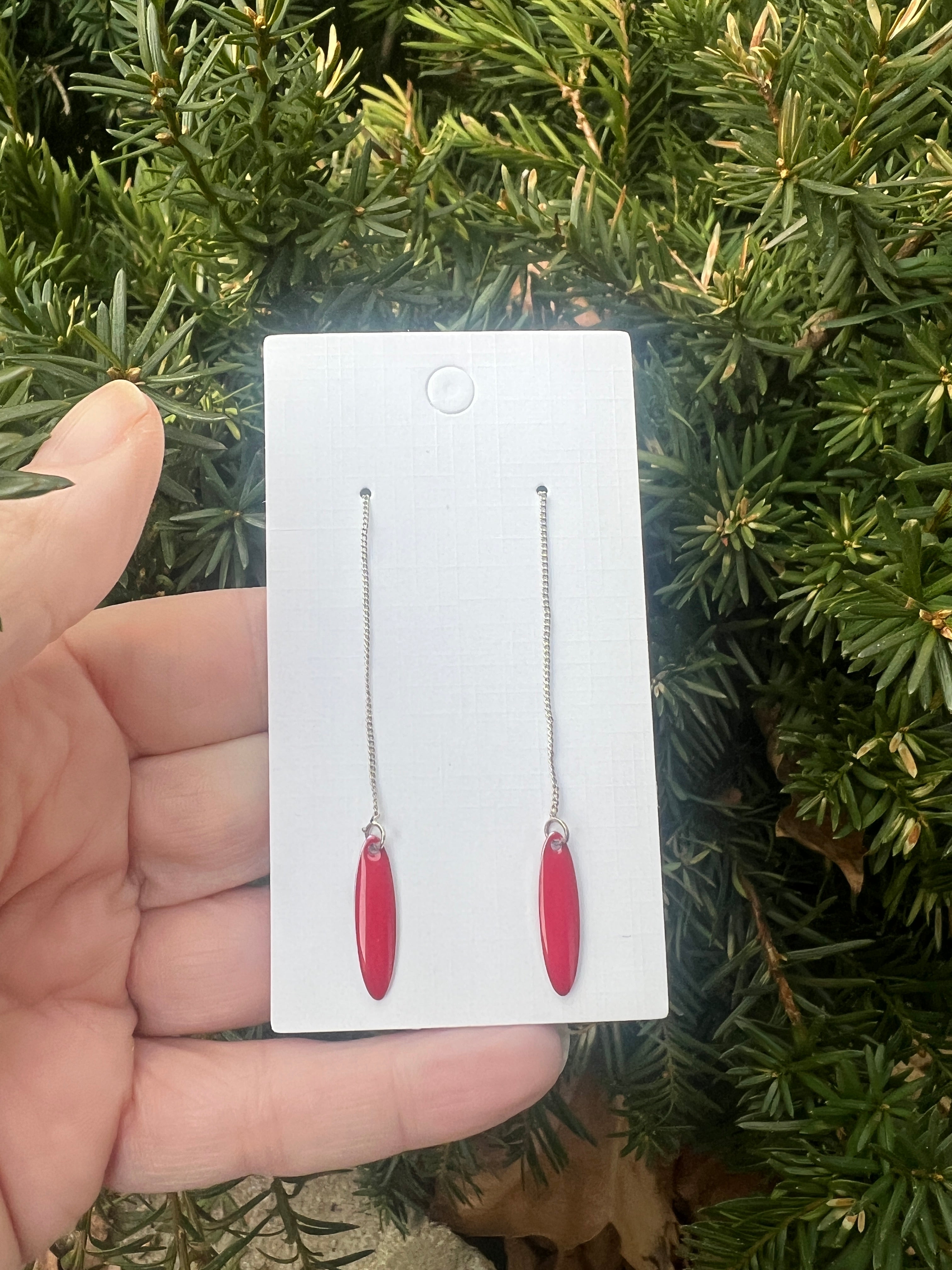 Red Drop Threader Earrings