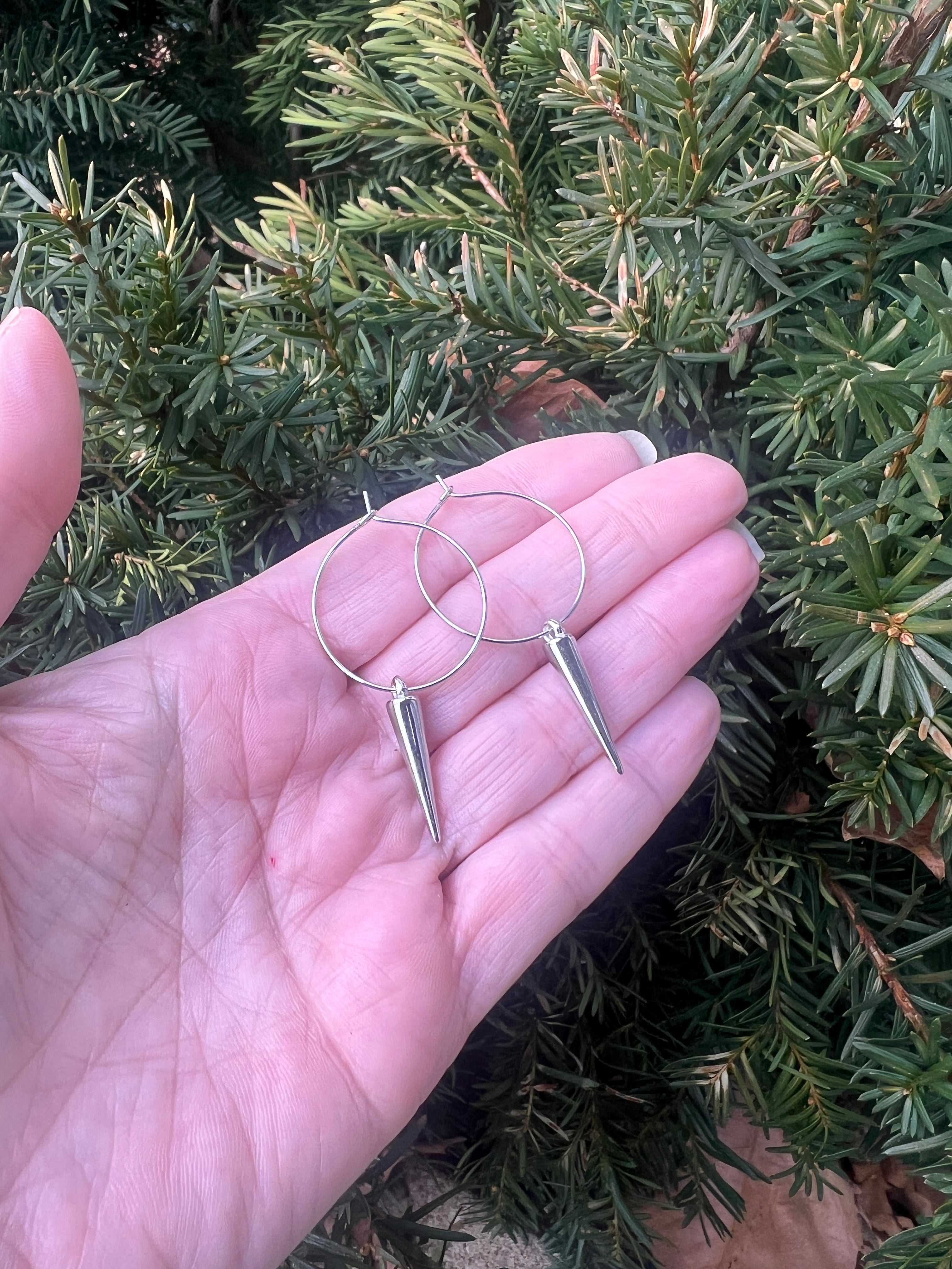 Silver Spike Hoop Earrings