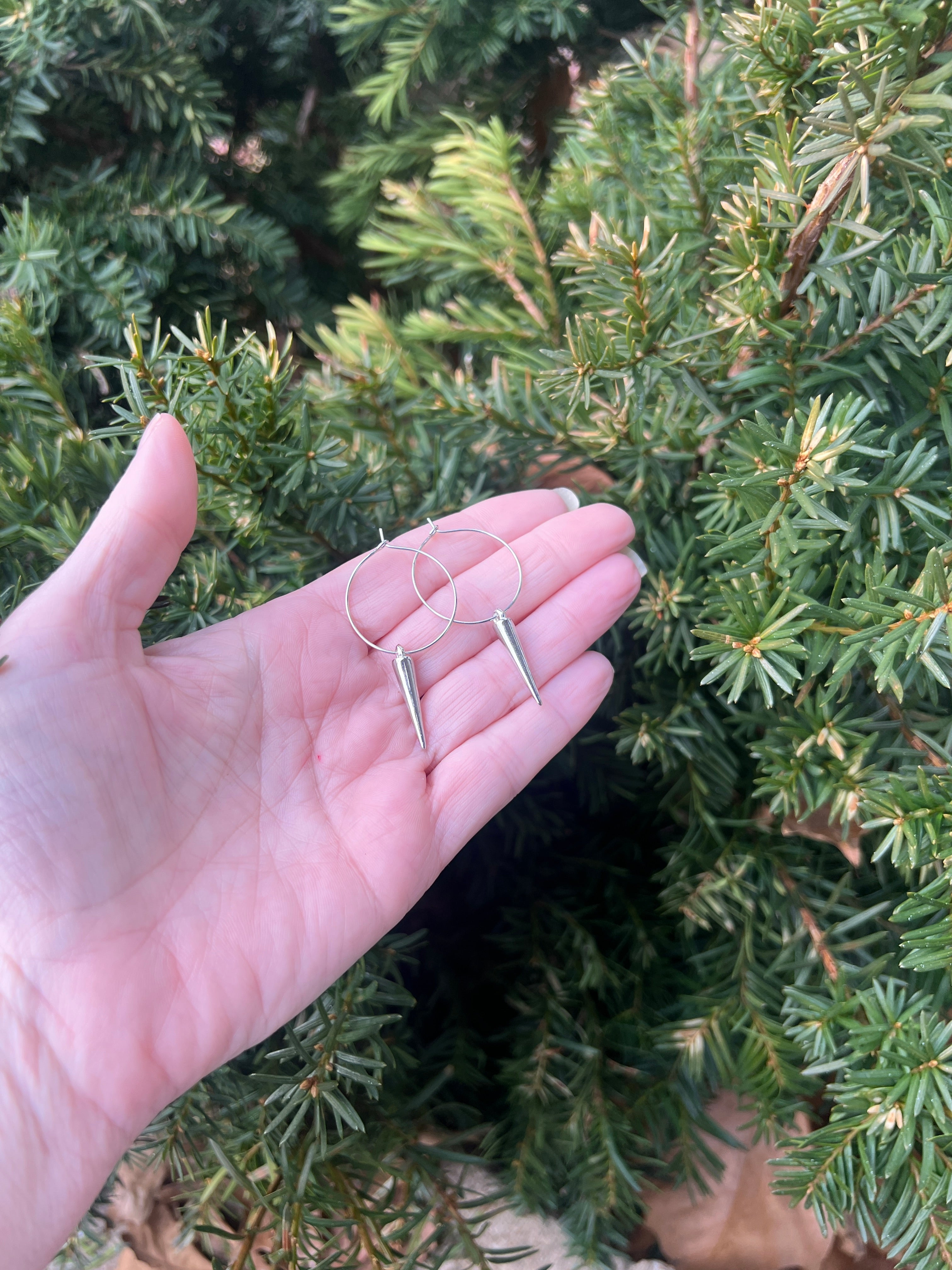 Silver Spike Hoop Earrings