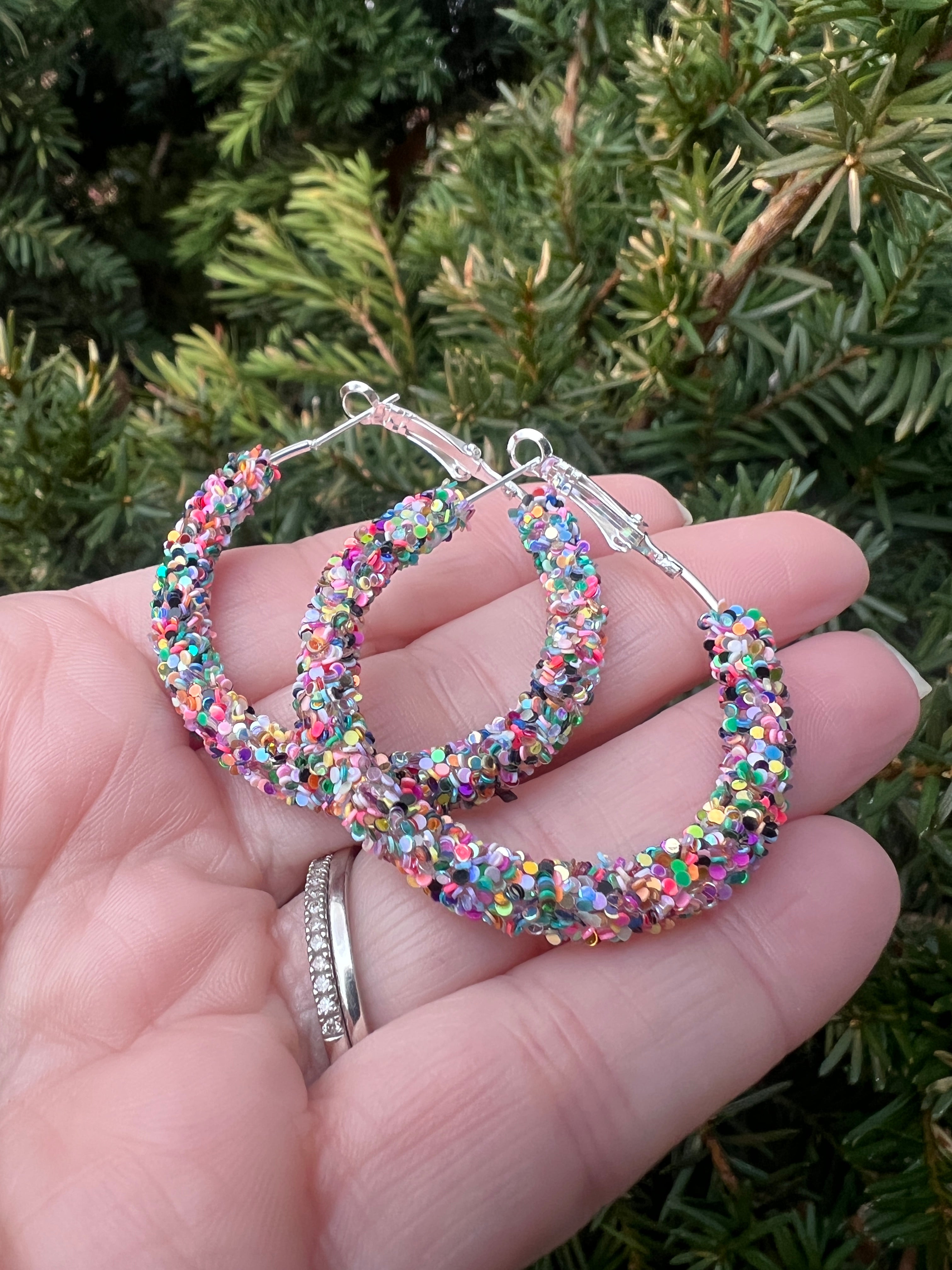 Multi-Color Glitter Hoop Earrings
