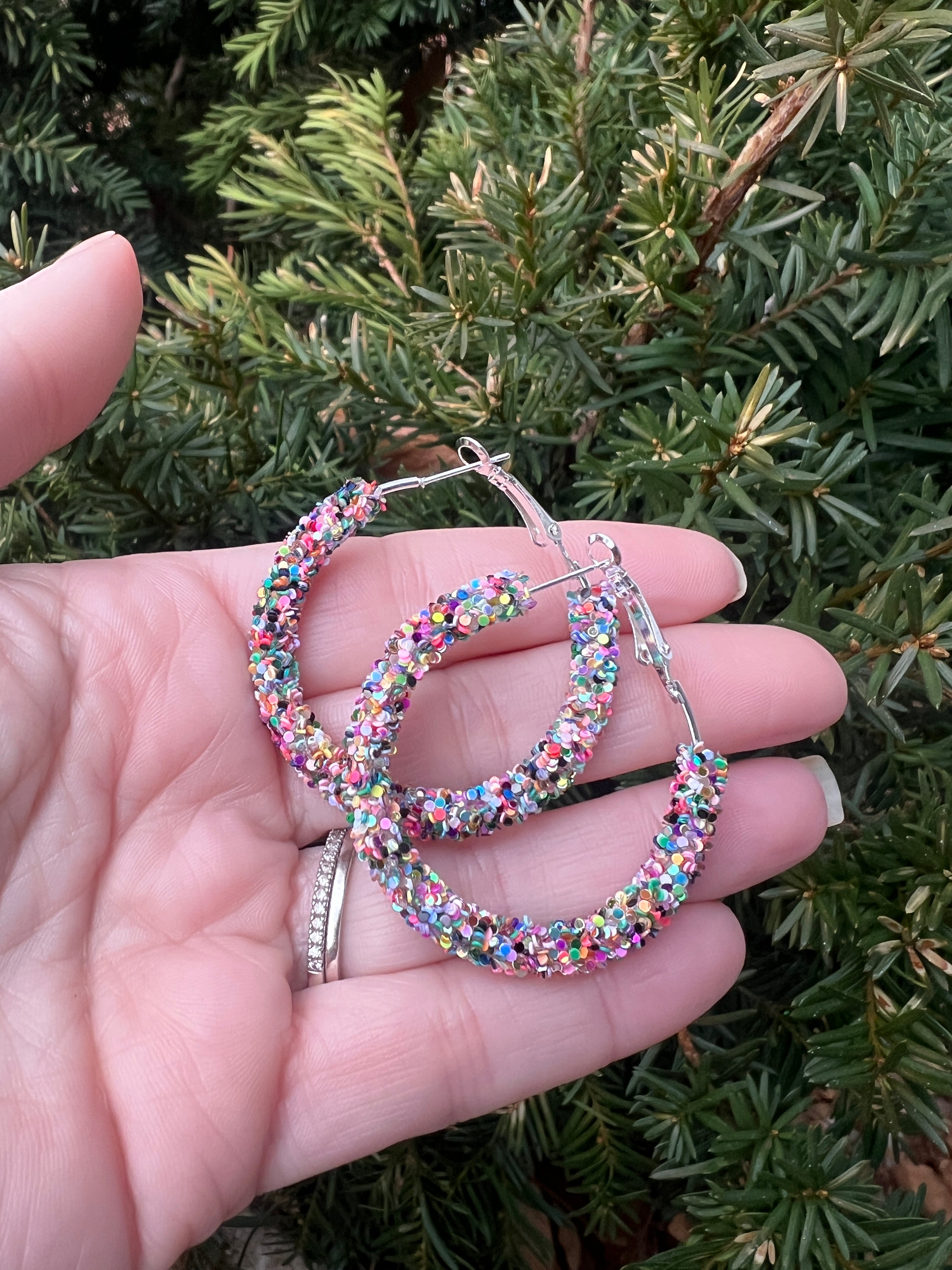 Multi-Color Glitter Hoop Earrings