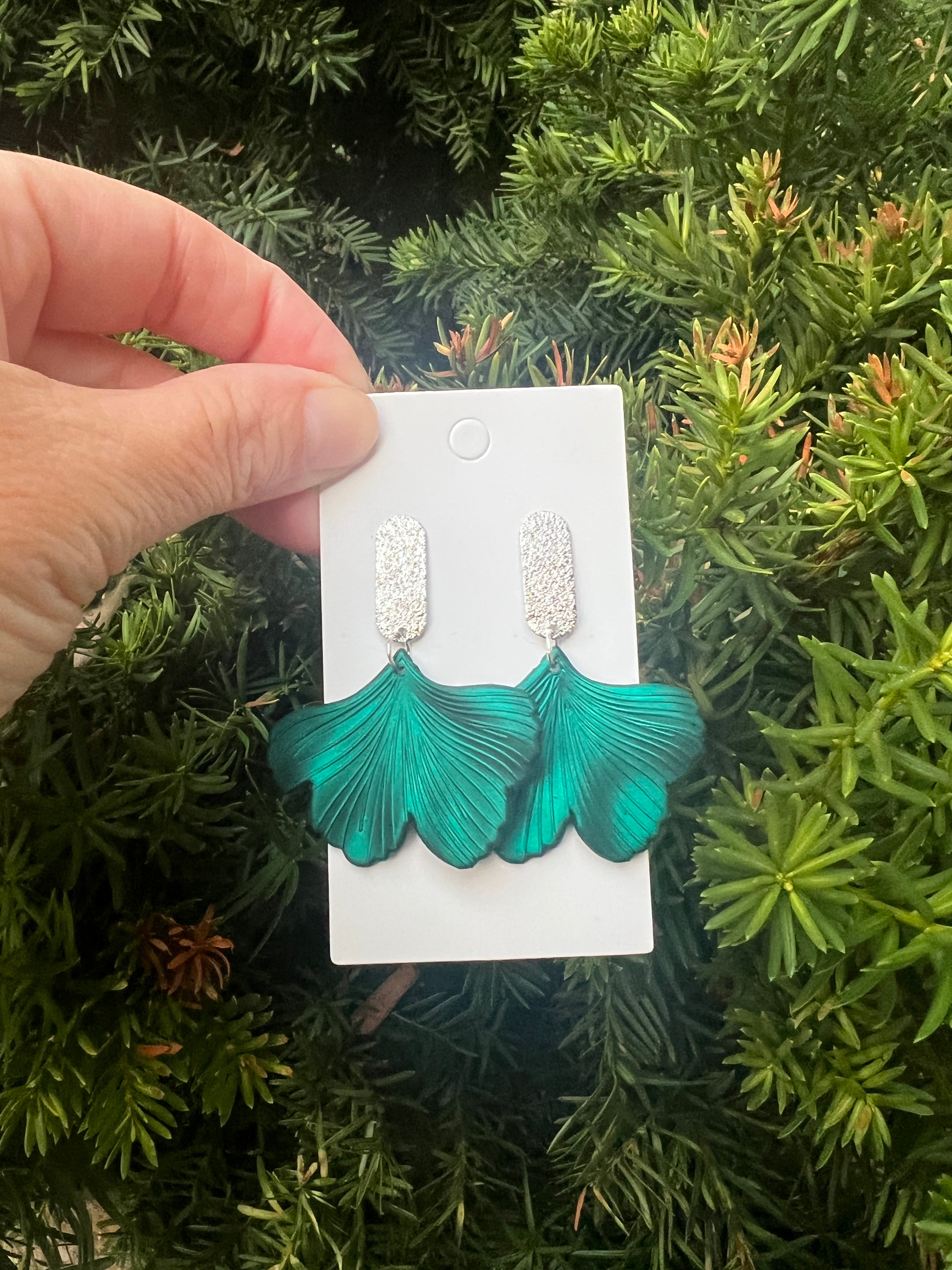 Peacock Blue Ginkgo Earrings