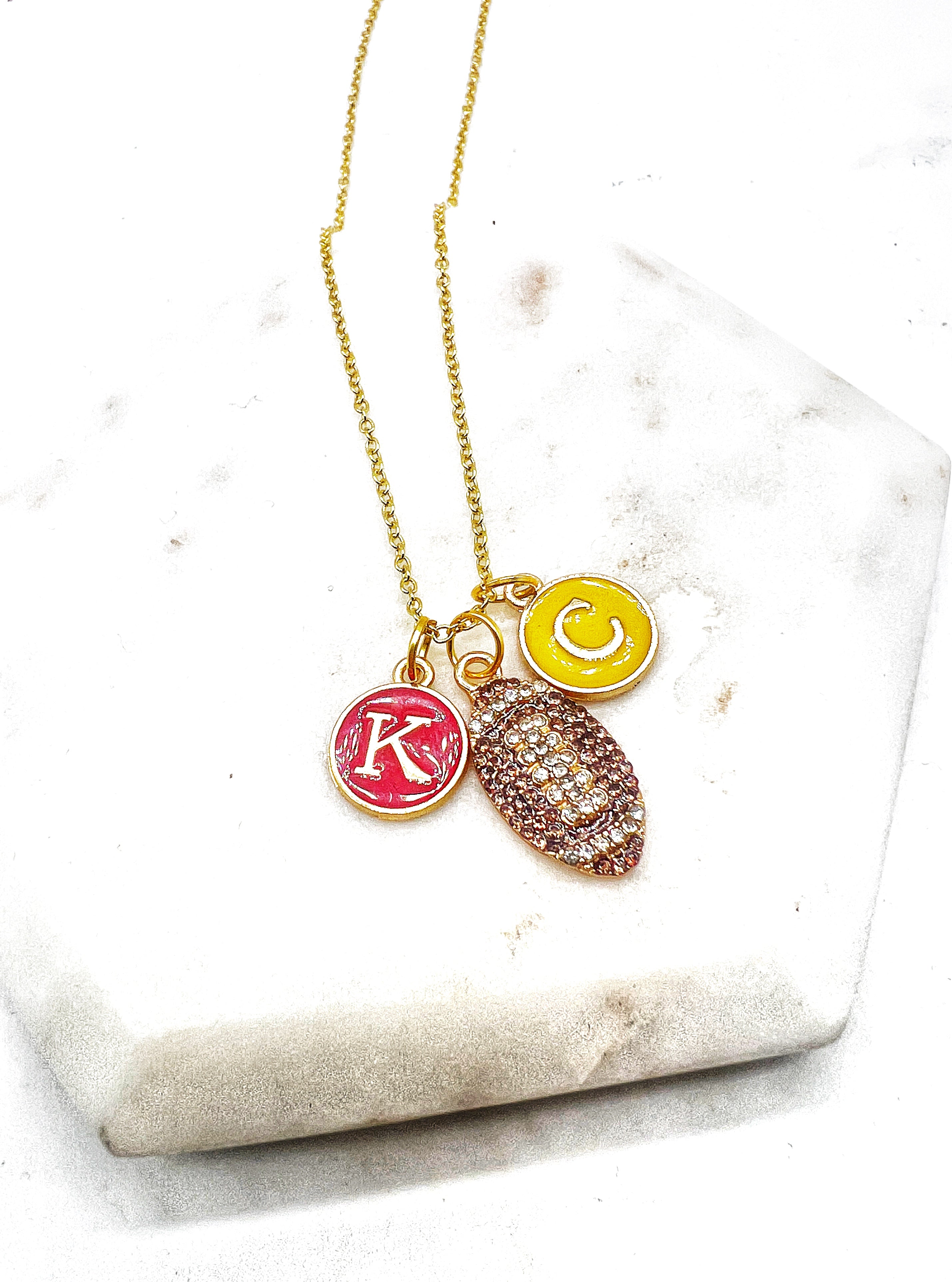 KC Rhinestone Football Charm Necklace